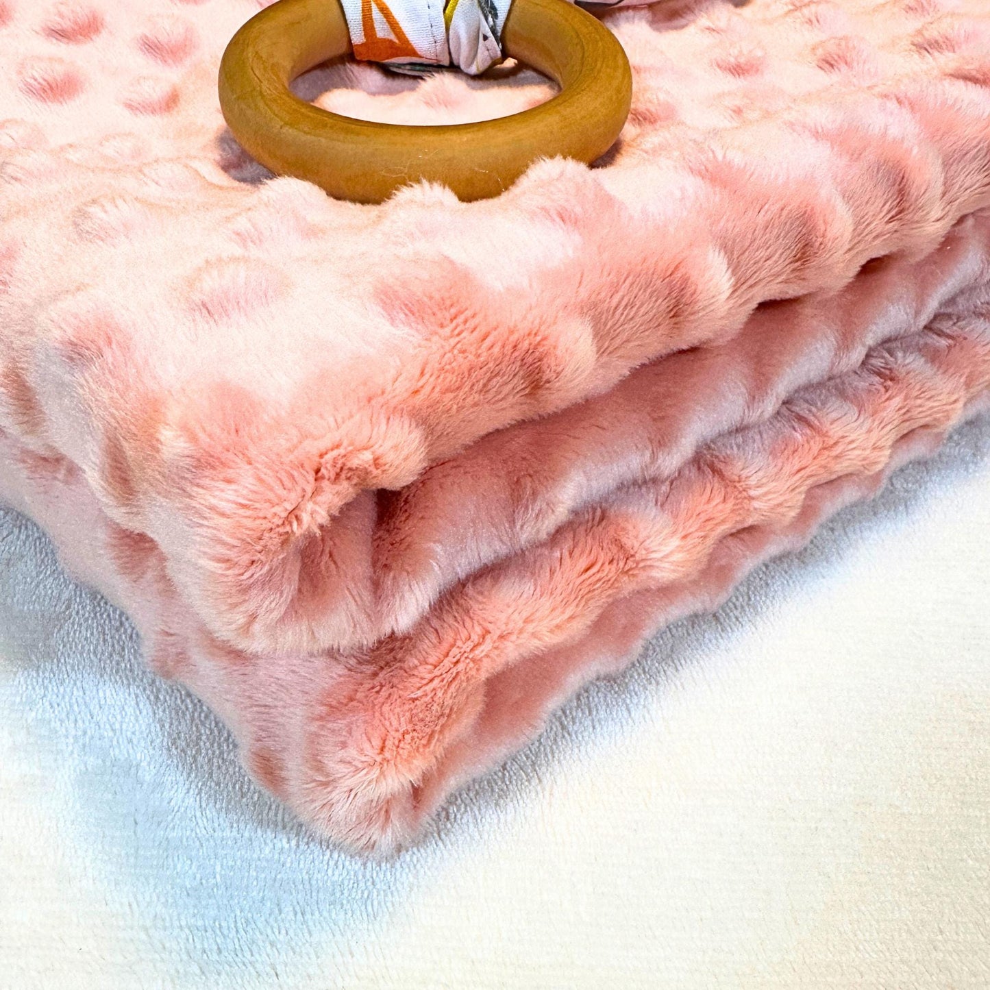 Snuggle-Ready Peach Dot Minky Baby Lovey - High-Quality Security Blanket for Infants