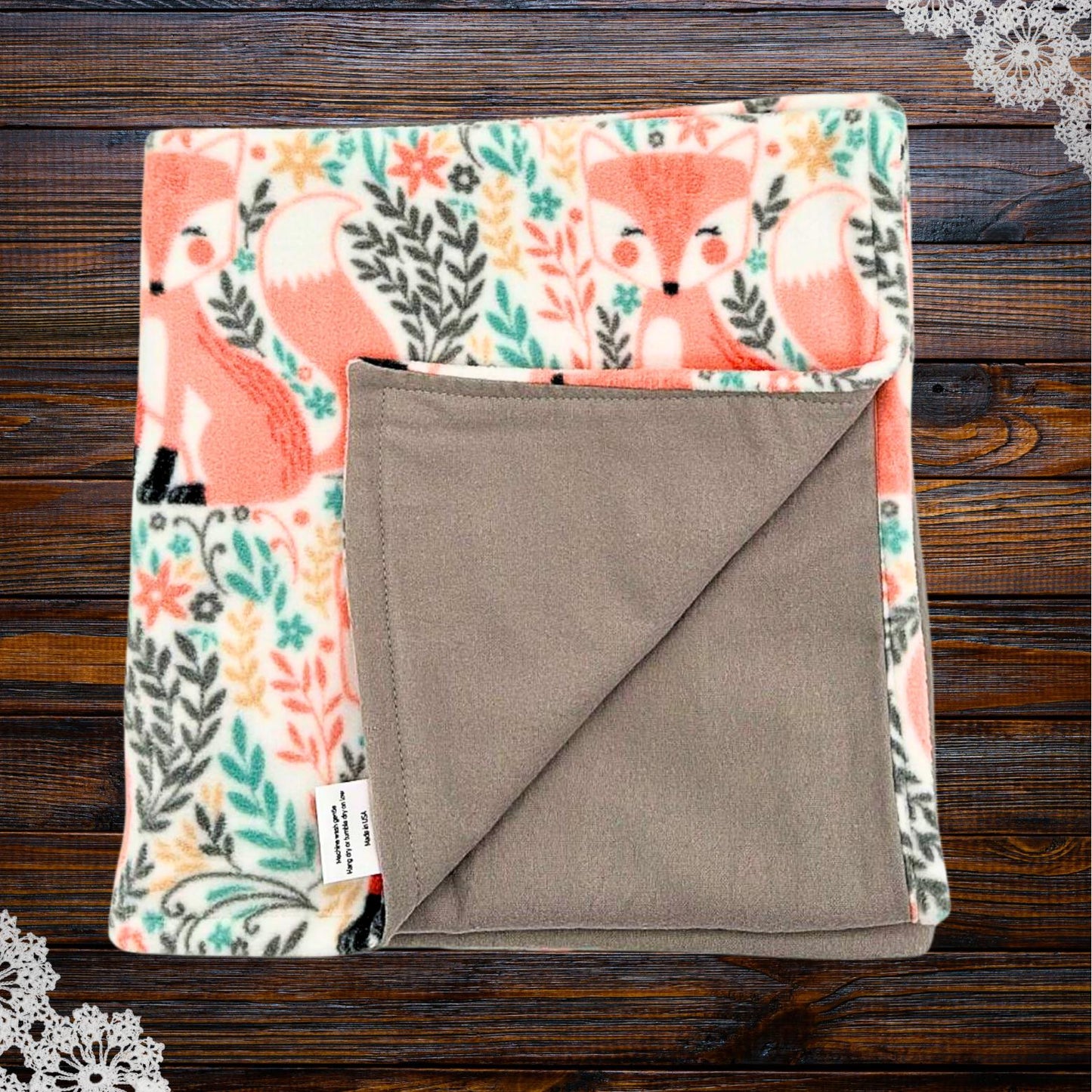 Peach Fox Cozy Fleece Baby Blanket - Perfect for Tummy Time & Travel