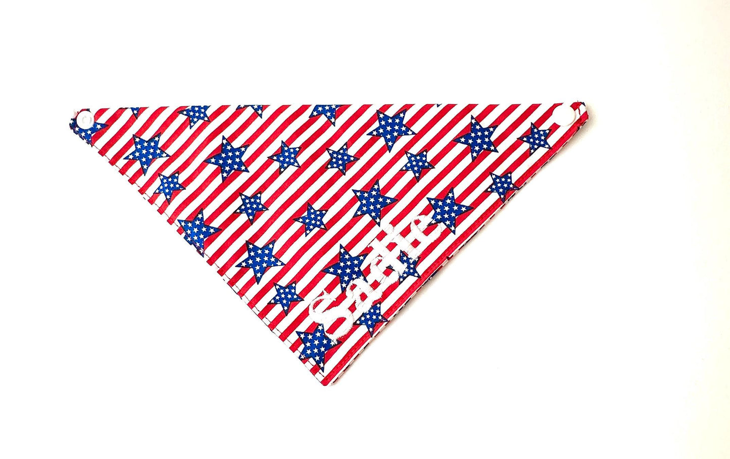 Personalized 4th of July Dog Bandana – Reversible, Easy Snap On Style – Custom Pet Name – Red White & Blue Patriotic Custom Pet Bandana