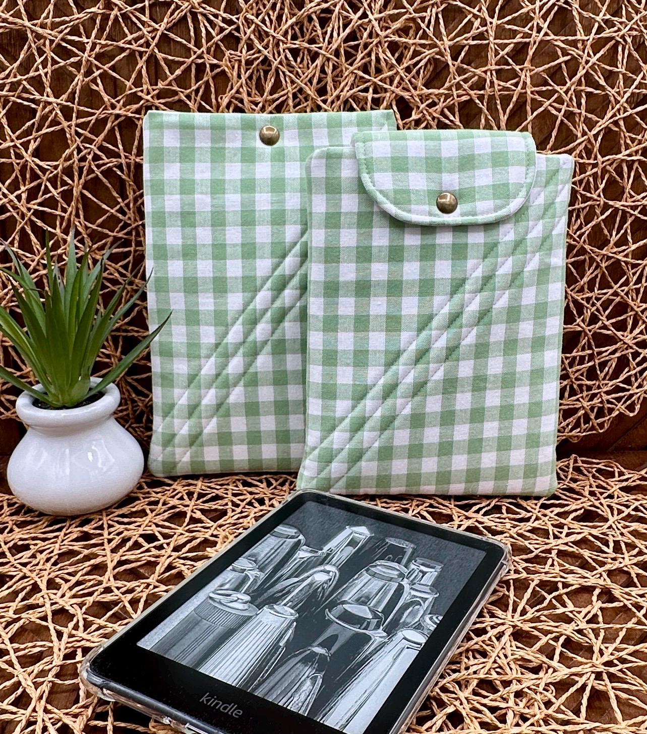personalized green gingham kindle paperwhite sleeve