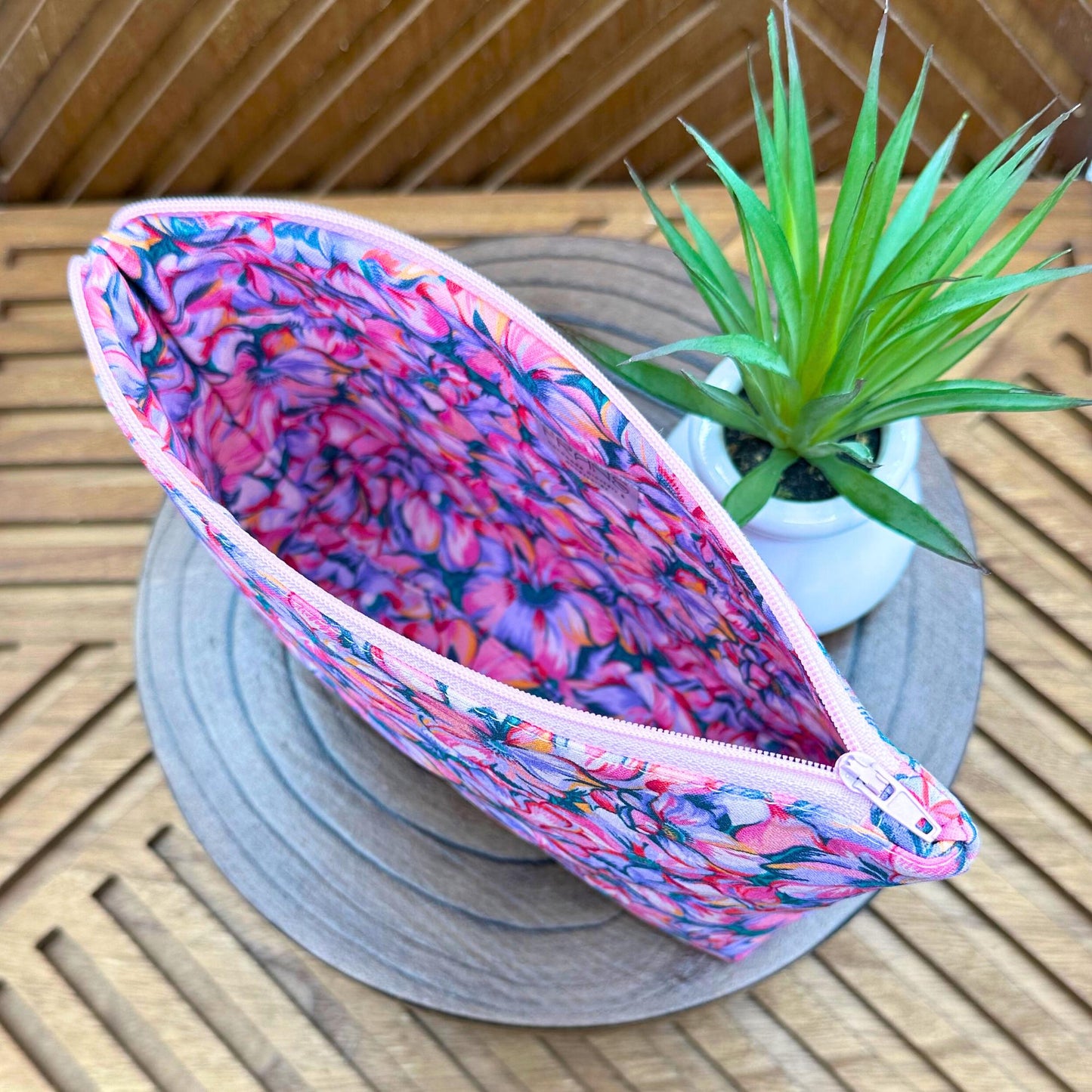 Chic Pink and Purple Floral Makeup Bag - Perfect for Cosmetics & More