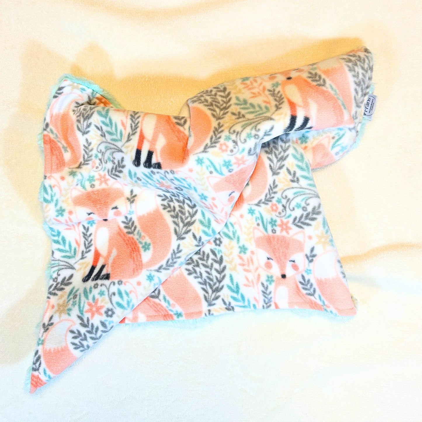 Adorable Peach Fox and Mint Minky Baby Lovey - Cuddle Buddy for Comfort and Security