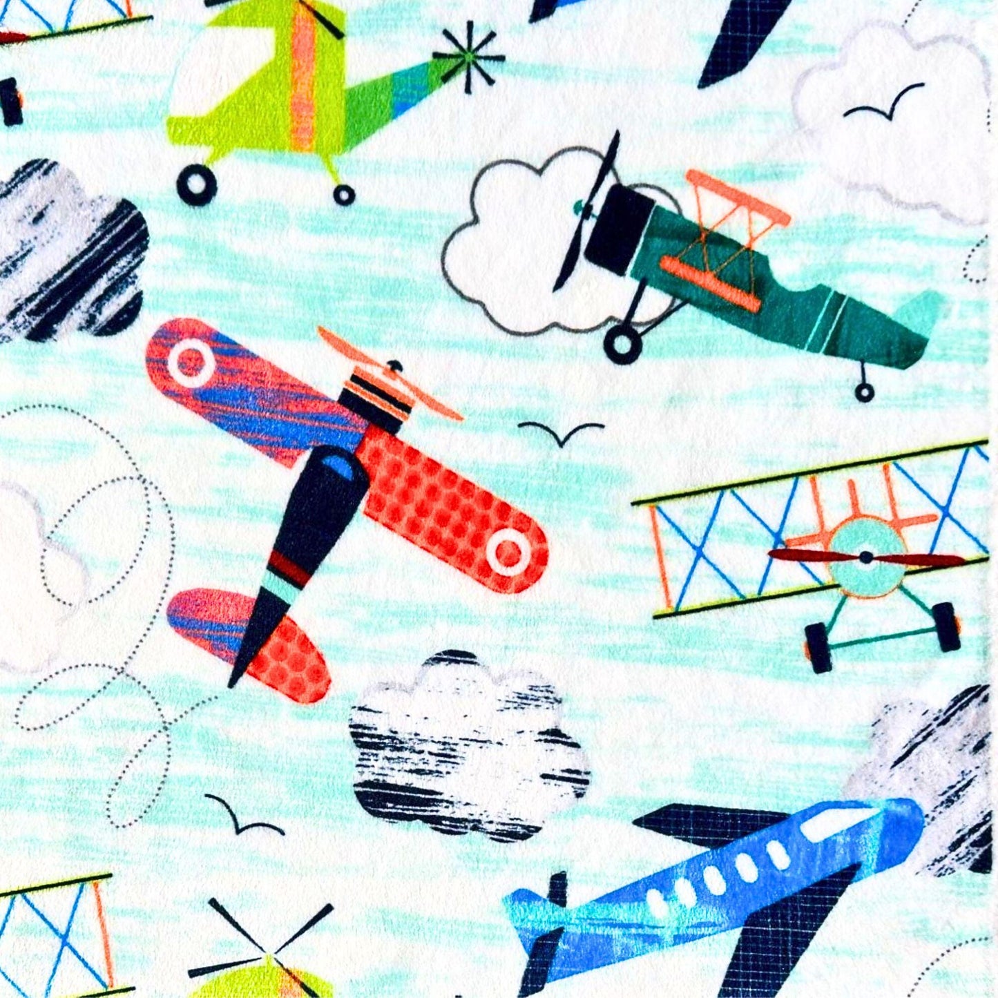 Personalized Baby Blanket - Airplanes in the sky Minky Baby Blanket - You choose back, Custom Baby Blanket, Baby shower gift, newborn gift