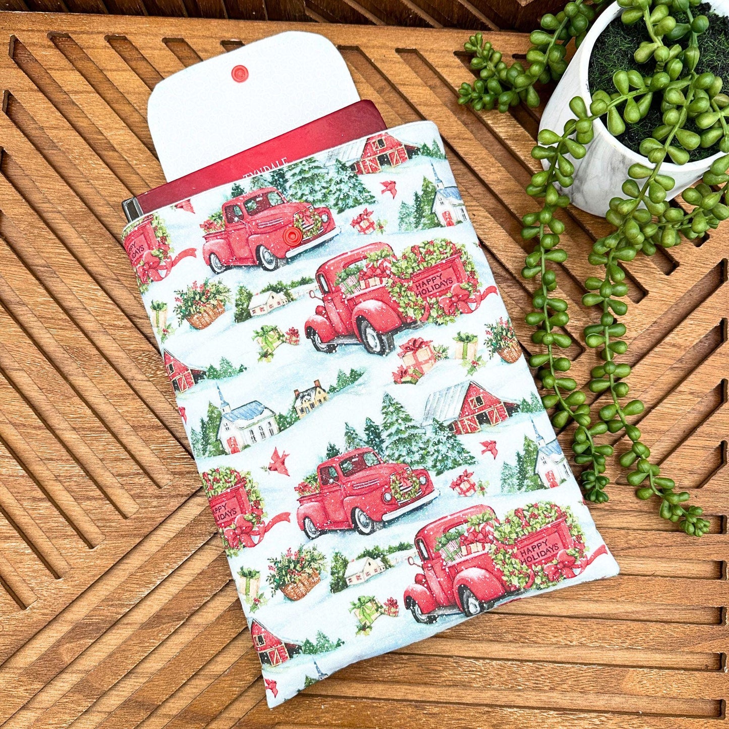 IPAD Sleeve - Festive Red Farm Truck Design, Christmas Pouch & Book Cover Gift