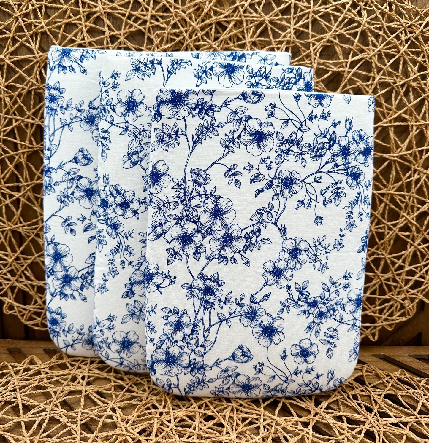Book Sleeve - Feminine Navy Blue Floral Foam Padded Book Holder - Custom Fabric Book Cover for Books, Tablets, or Journals, in three sizes!