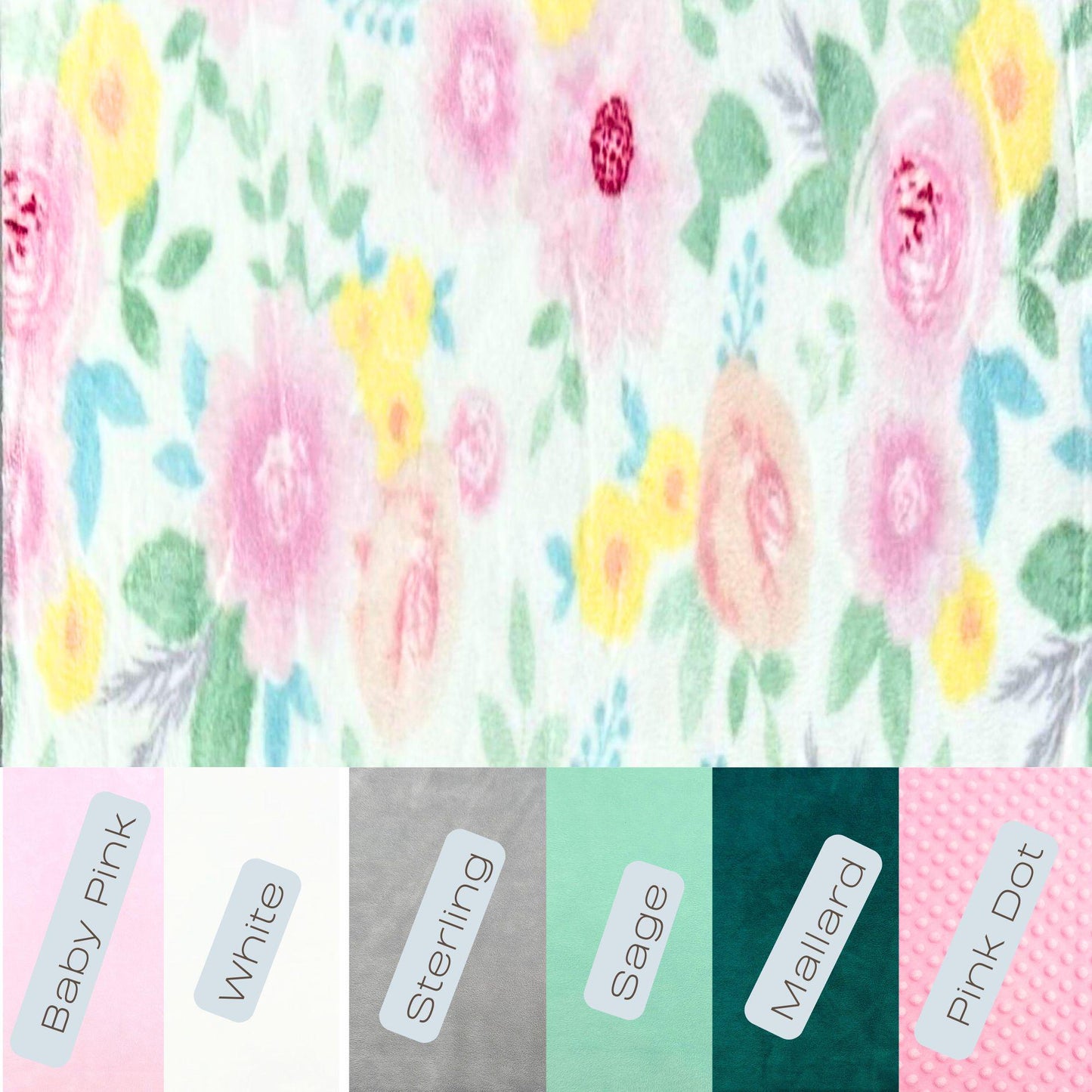 Personalized Baby Blanket Pink and Yellow Floral Minky Baby Blanket - you choose back, Custom Baby Blanket, Signature Blanket, baby shower