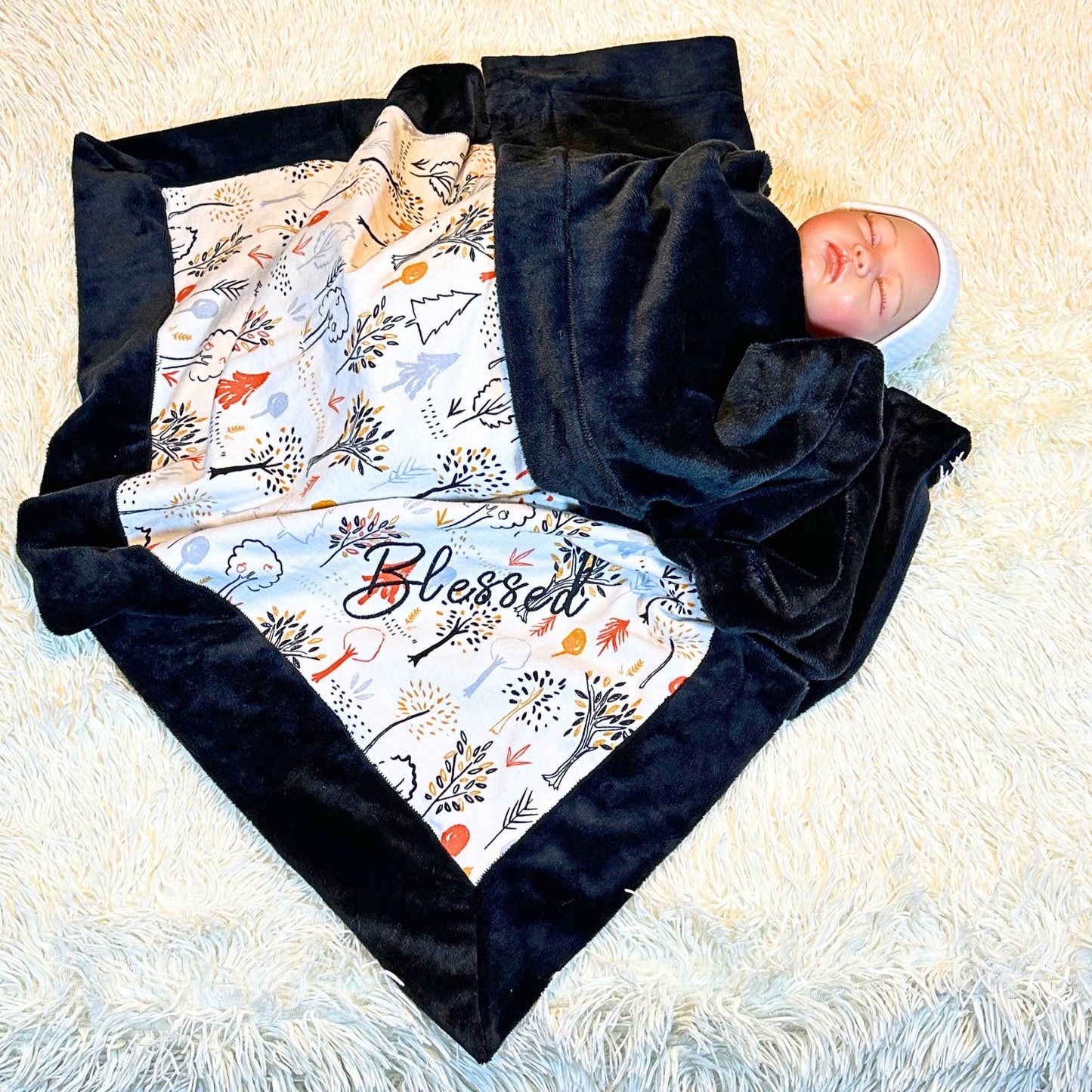 Harvest Trees Minky Baby Blanket - Cozy Fall Companion for Naptime & Strolling