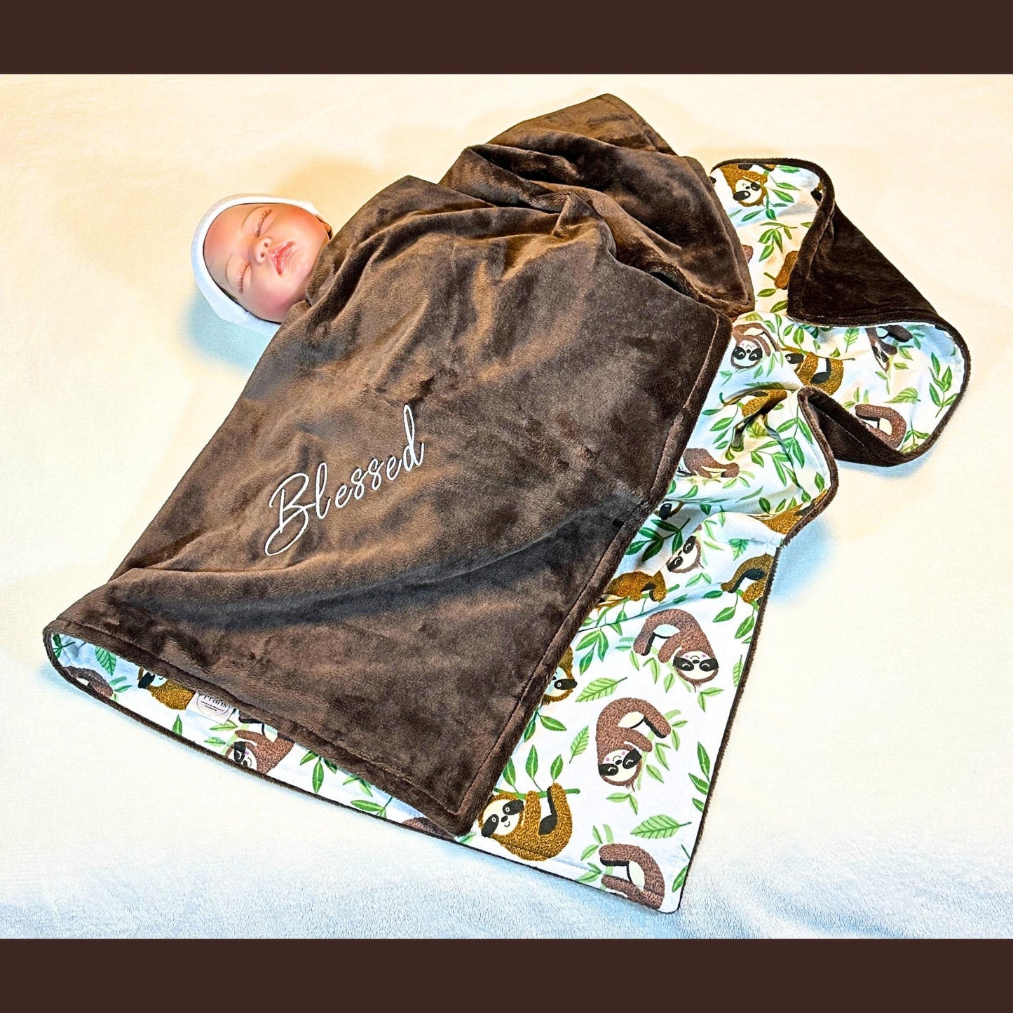Luxury Baby Gift Set: Embroidered Brown Minky Blanket & Coordinating Burp Cloths