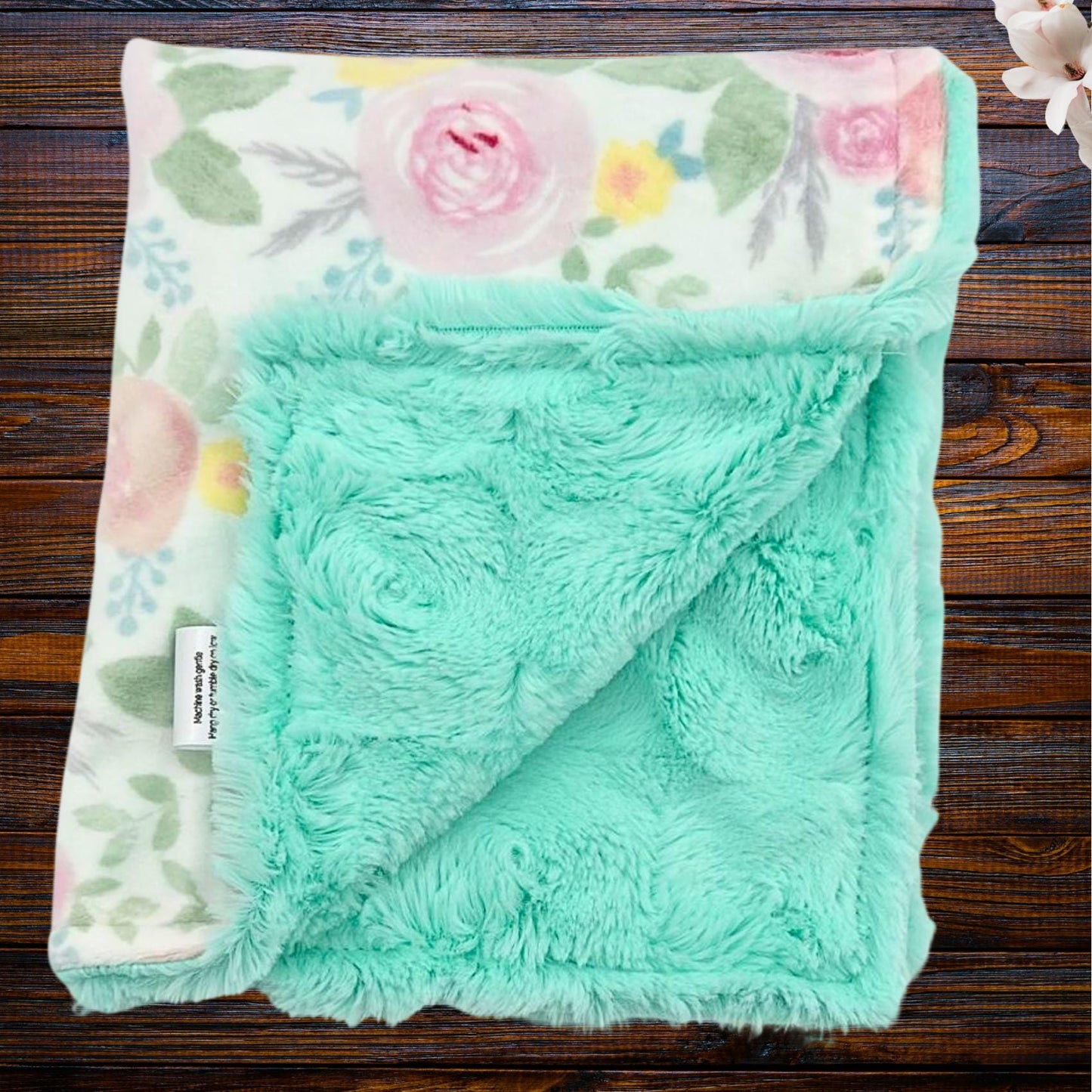 Cute Mint Swirl and Pink Floral Minky Baby Lovey – Softness for Baby Comfort and Security, Portable Comfort and Reassurance buddy