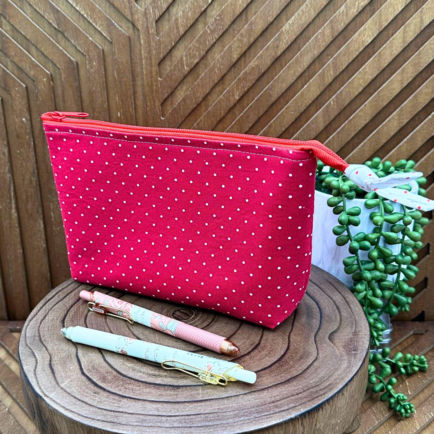Stylish Red Polka Dot Makeup Bag: Ideal for Cosmetics, Gadgets & Daily Use!