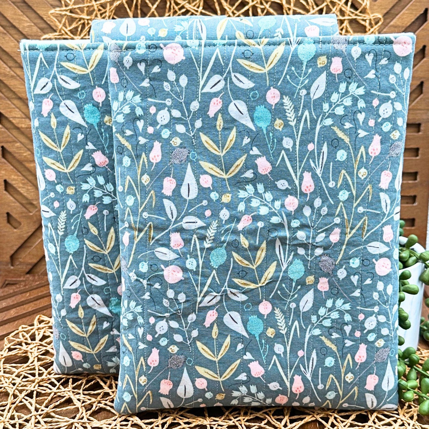 IPAD Sleeve - Quilted Green Floral BOHO IPad Sleeve - Stylish Tablet Case & Gift Idea