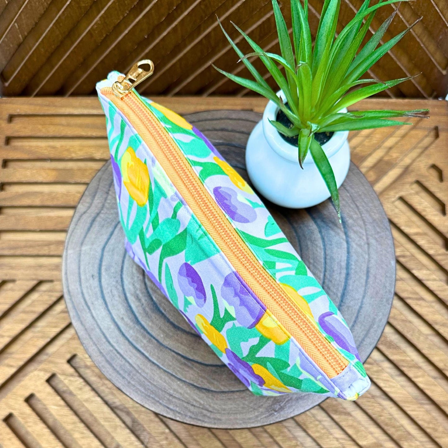 Chic Purple and Yellow Tulip Makeup Bag: Your Go-To Cosmetic and Travel Organizer