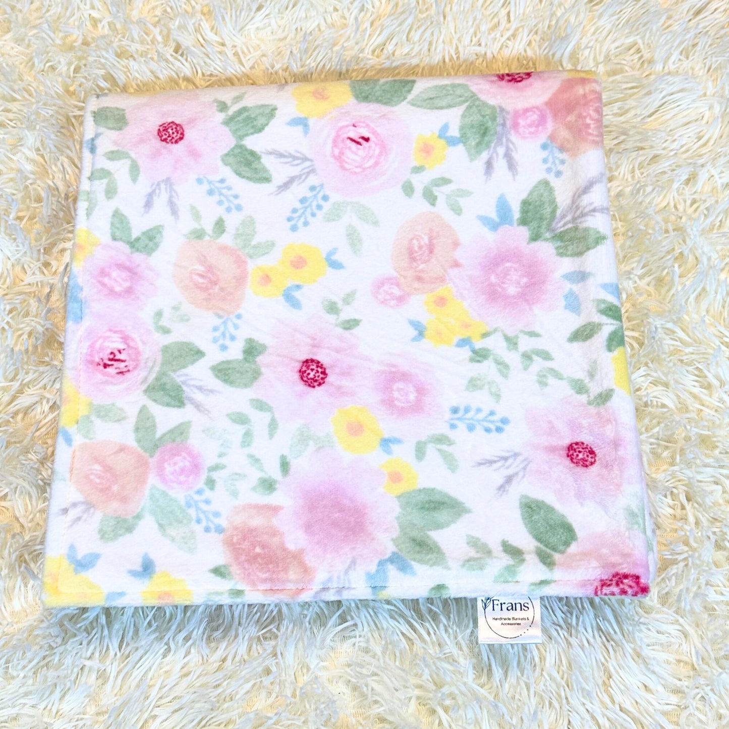 Floral Minky and Flannel Handmade Baby Blanket, Dreamy Floral Minky Baby Wrap, Soft Floral Minky Snuggle Blanket, Plush Stroller Blanket