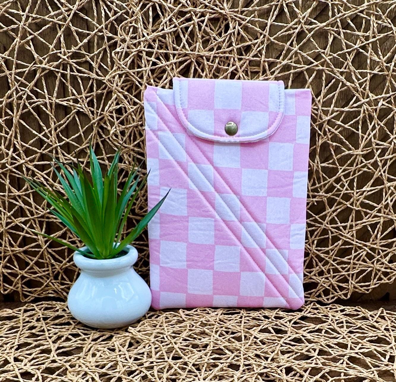 Kindle Paperwhite Sleeve - Cute Pink Checkered Print, Foam Padded for Secure Device Storage, Add Snap and Personalization to make it yours!