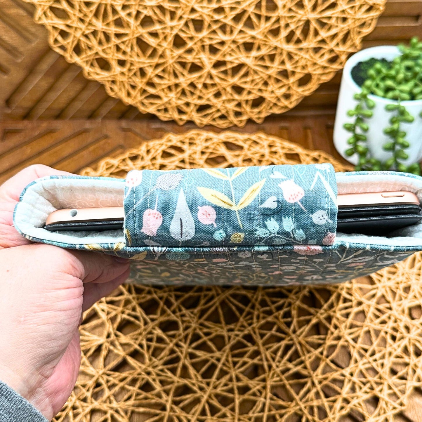 IPAD Sleeve - Quilted Green Floral BOHO IPad Sleeve - Stylish Tablet Case & Gift Idea