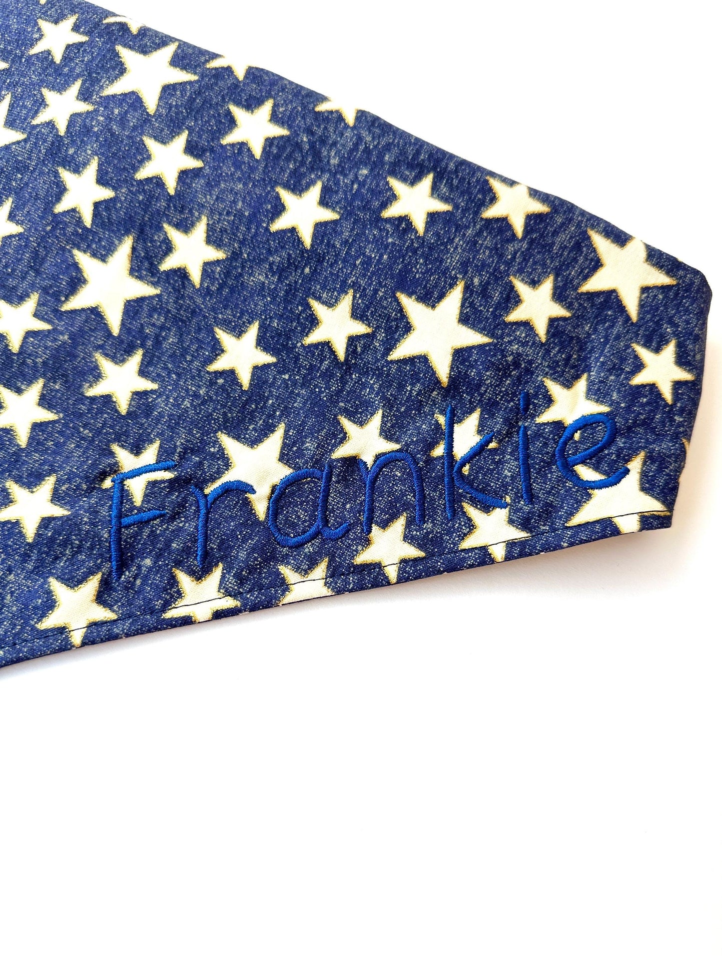 Personalized 4th of July Scrunchie Dog Bandana – Reversible, No Ties or Snaps, Slip-On Style – Custom Pet Name – Red White & Blue Patriotic