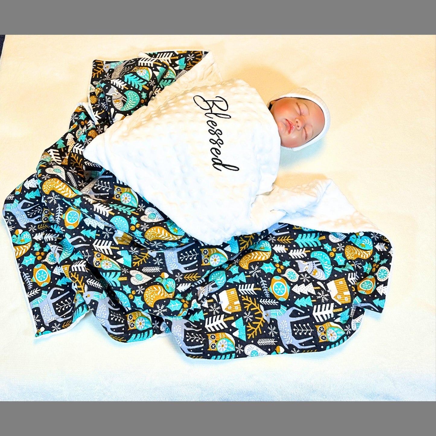 Whimsical Woodland Snuggle Set: Minky Baby Blanket & Matching Burp Cloth Soft Snuggle Wrap for Car Seats & Strollers
