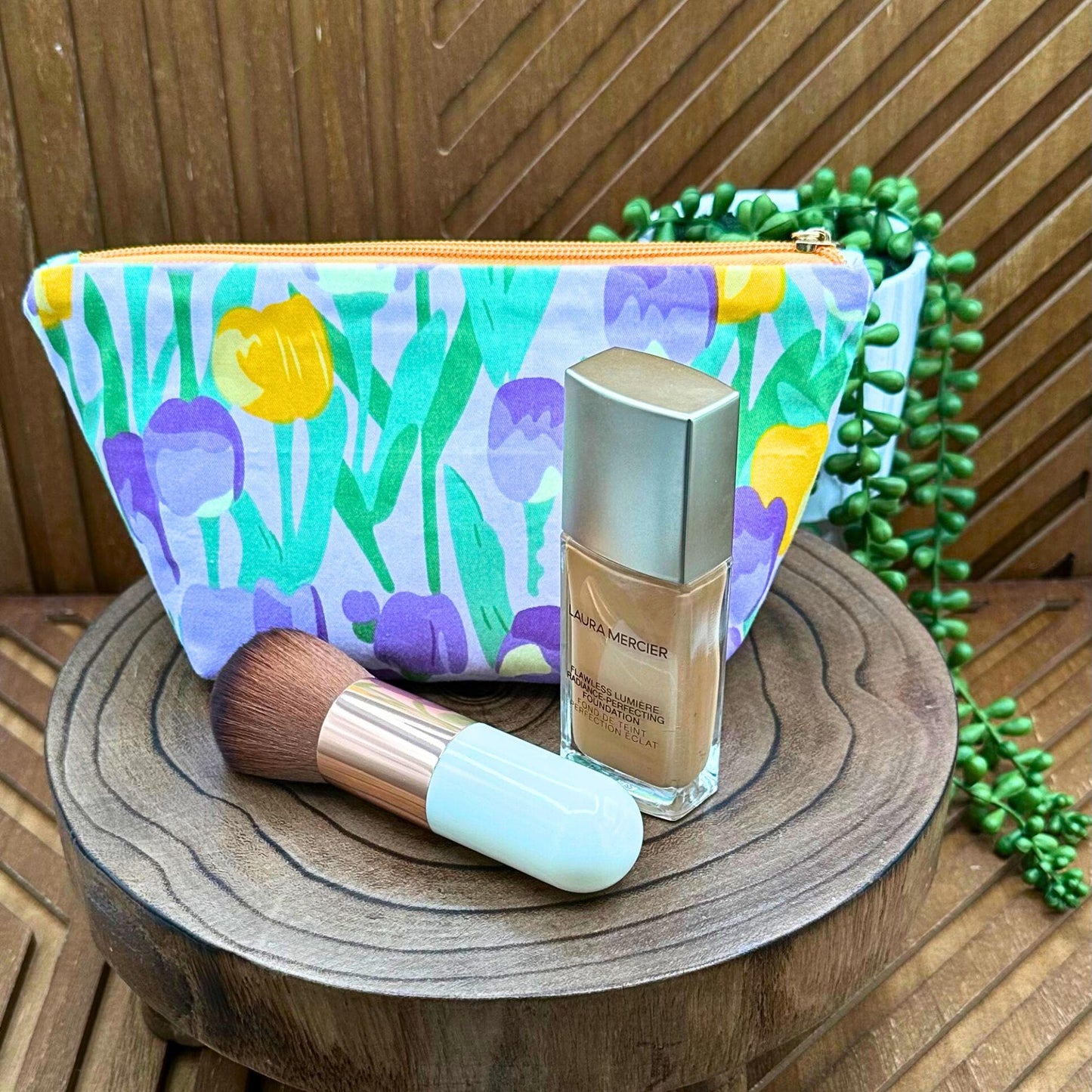 Chic Purple and Yellow Tulip Makeup Bag: Your Go-To Cosmetic and Travel Organizer