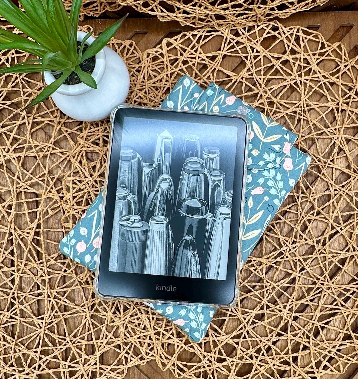Kindle Paperwhite Sleeve - Feminine Sage Green Boho Floral Print, Foam Padded Electronic Cover, Customize with snap and personalization!