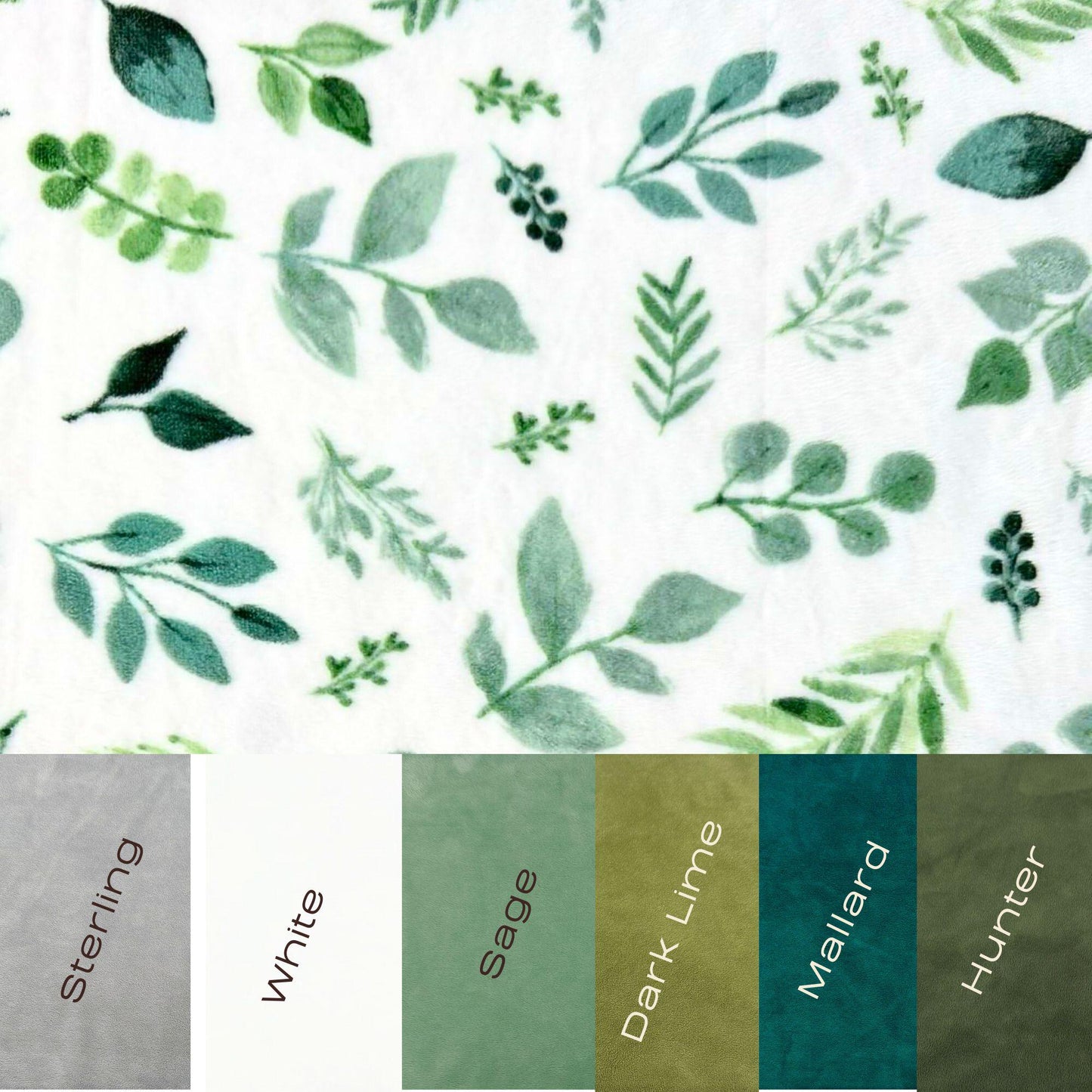 Personalized baby blanket, Serene Green and White Botanical Minky Baby Blanket - you choose back, Custom Baby Blanket baby shower gift