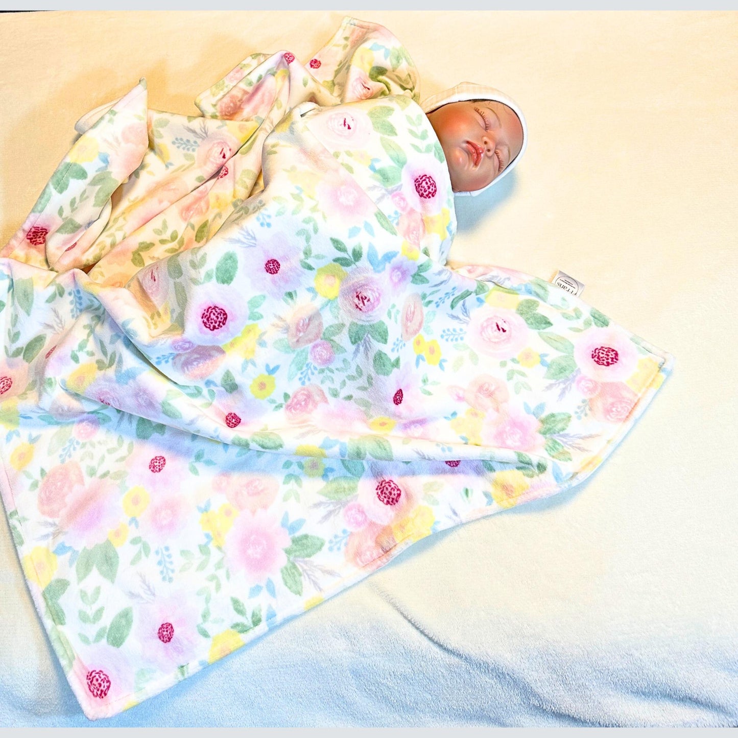 Pink Floral Minky and Flannel Baby Blanket, Dreamy Floral Minky Baby Wrap, Soft Floral Minky Snuggle Blanket, Plush Stroller Blanket