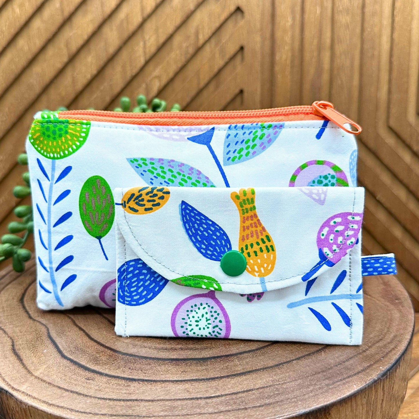 boho zippered make up bag and small snap pouch set