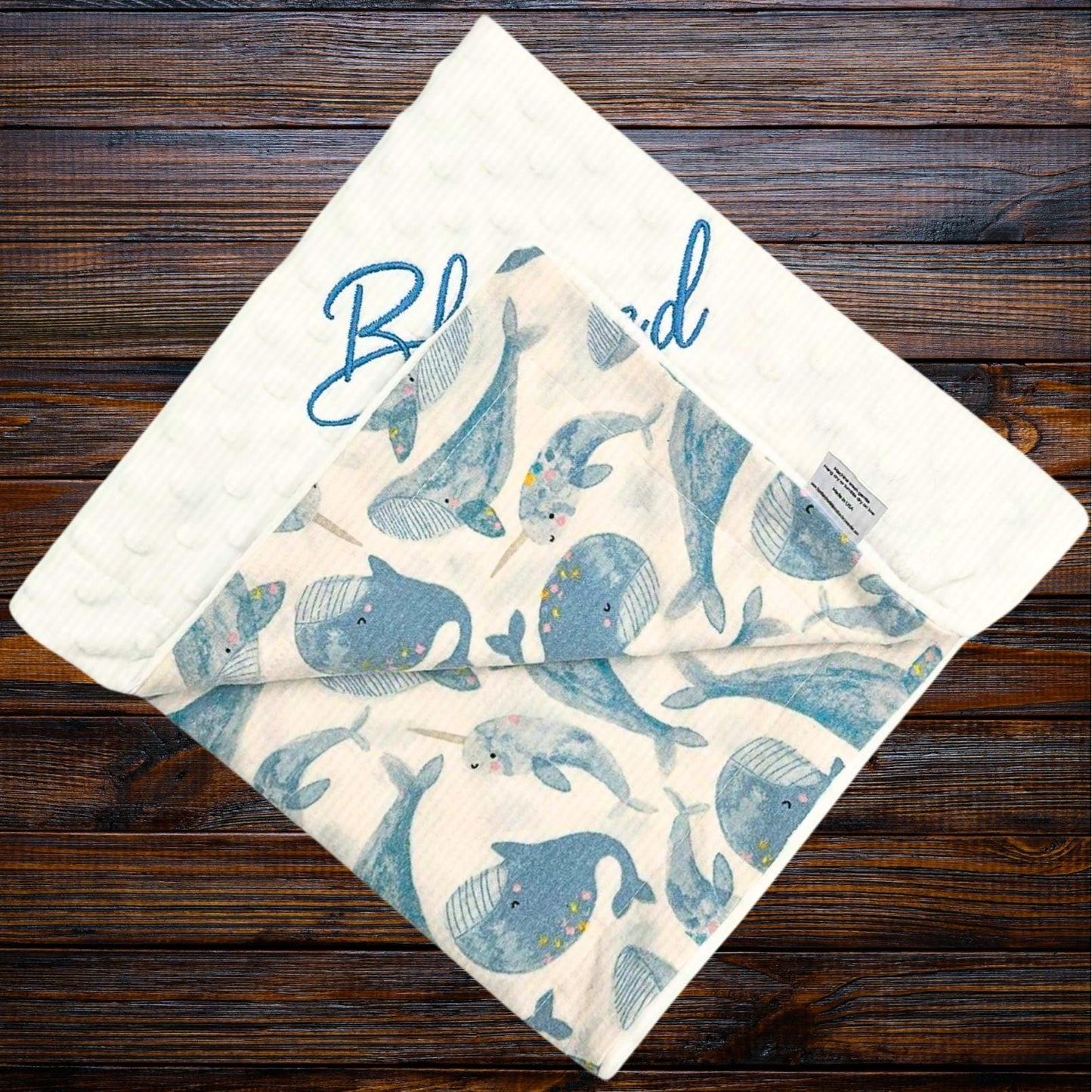 Luxury Whale-Themed Baby Blanket & Burp Cloth Gift Set, Stroller Blanket, Baby Gift Set