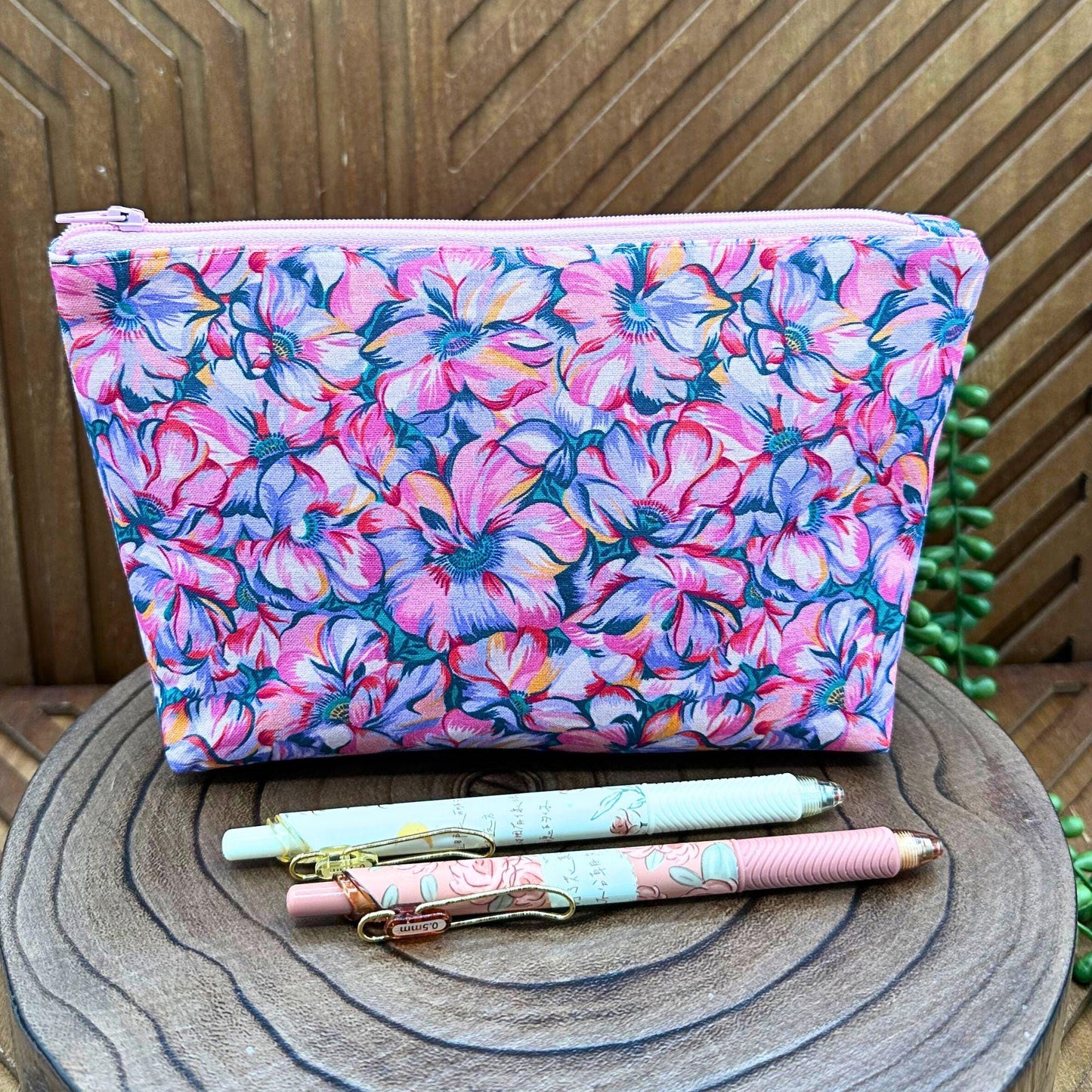 Chic Pink and Purple Floral Makeup Bag - Perfect for Cosmetics & More