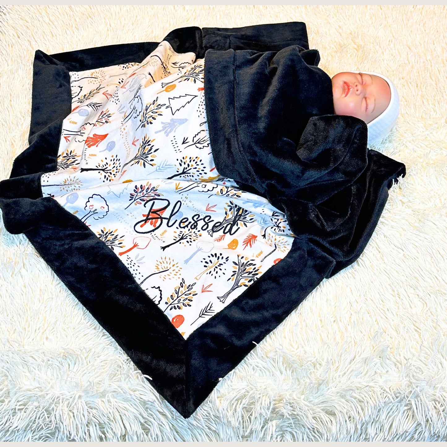 Harvest Trees Minky Baby Blanket - Cozy Fall Companion for Naptime & Strolling