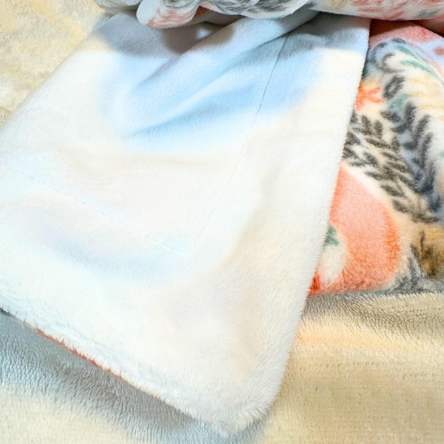 Peach Fox Fleece and Minky Handmade Baby Blanket - Soft, Luxurious Comfort for a baby shower gift- Stoller Blanket - Peachy nursery decor