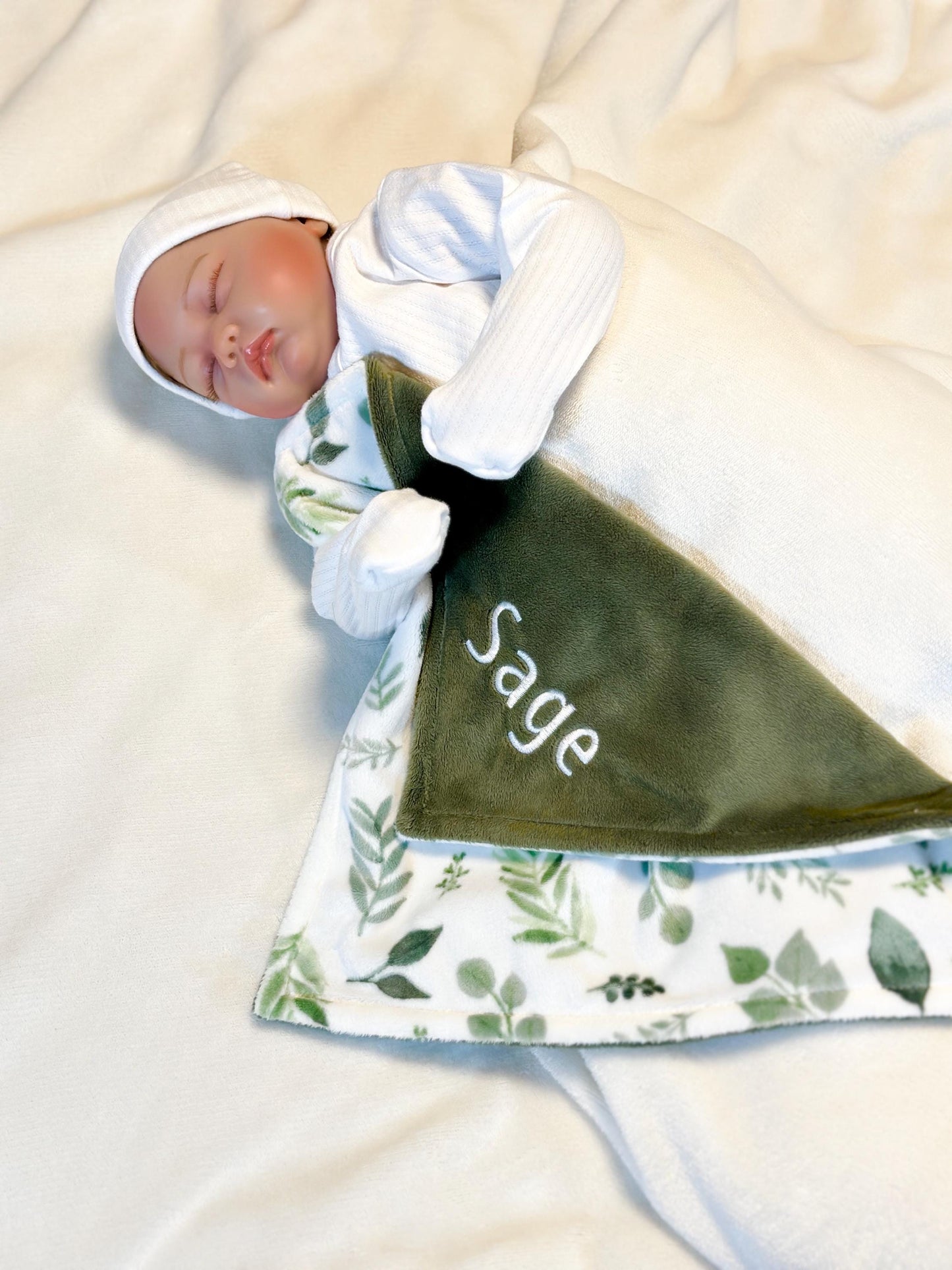 Personalized baby blanket, Serene Green and White Botanical Minky Baby Blanket - you choose back, Custom Baby Blanket baby shower gift