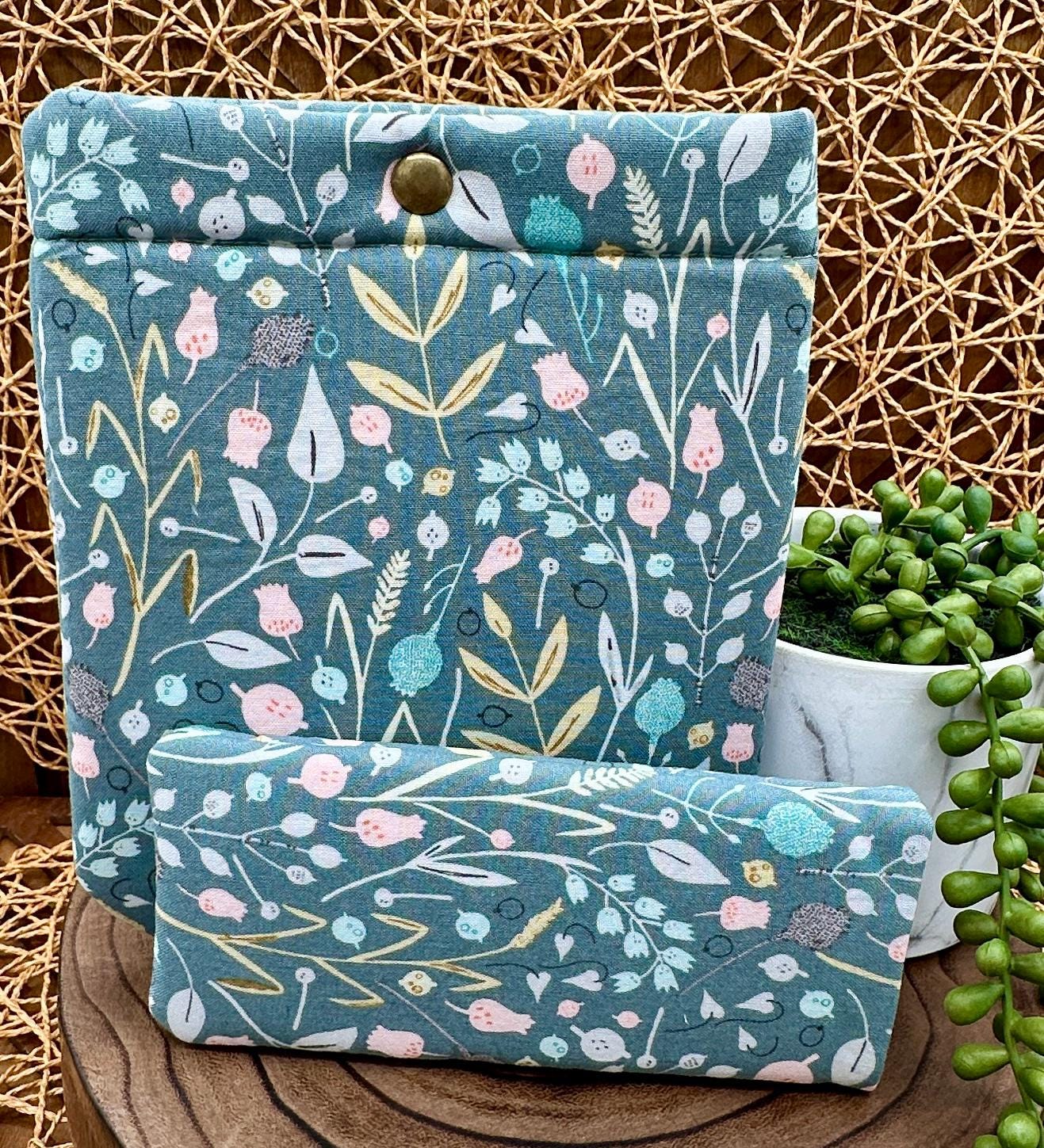 green boho print kindle paperwhite sleeve and eyeglass case set