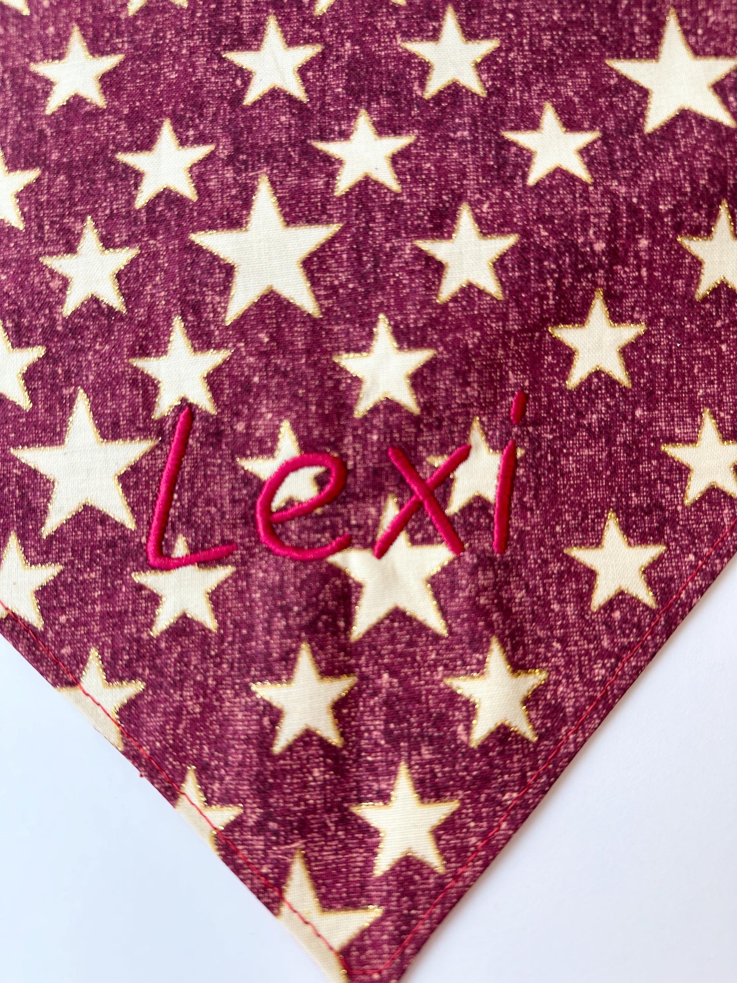 Personalized 4th of July Scrunchie Dog Bandana – Reversible, No Ties or Snaps, Slip-On Style – Custom Pet Name – Red White & Blue Patriotic