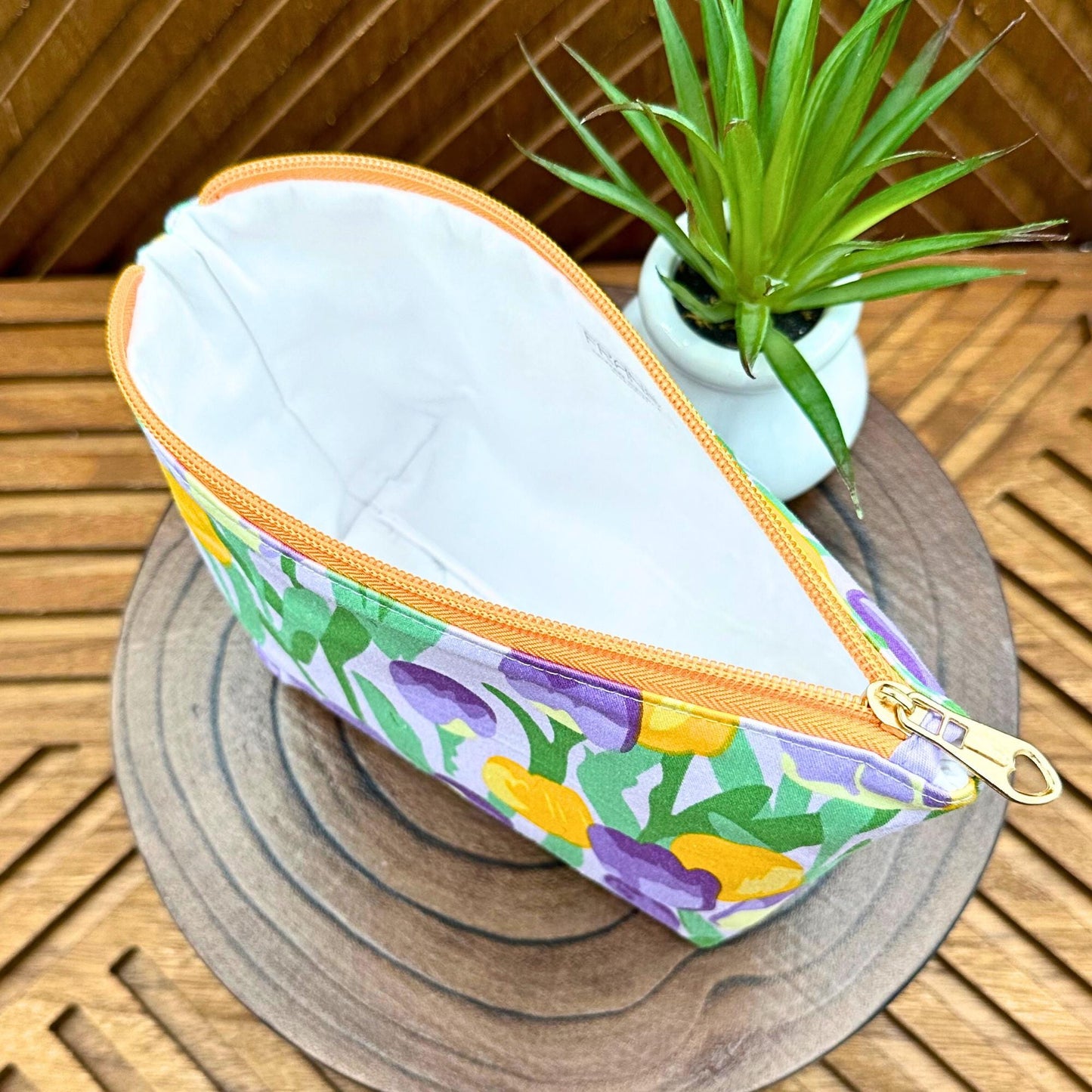 Chic Purple and Yellow Tulip Makeup Bag: Your Go-To Cosmetic and Travel Organizer