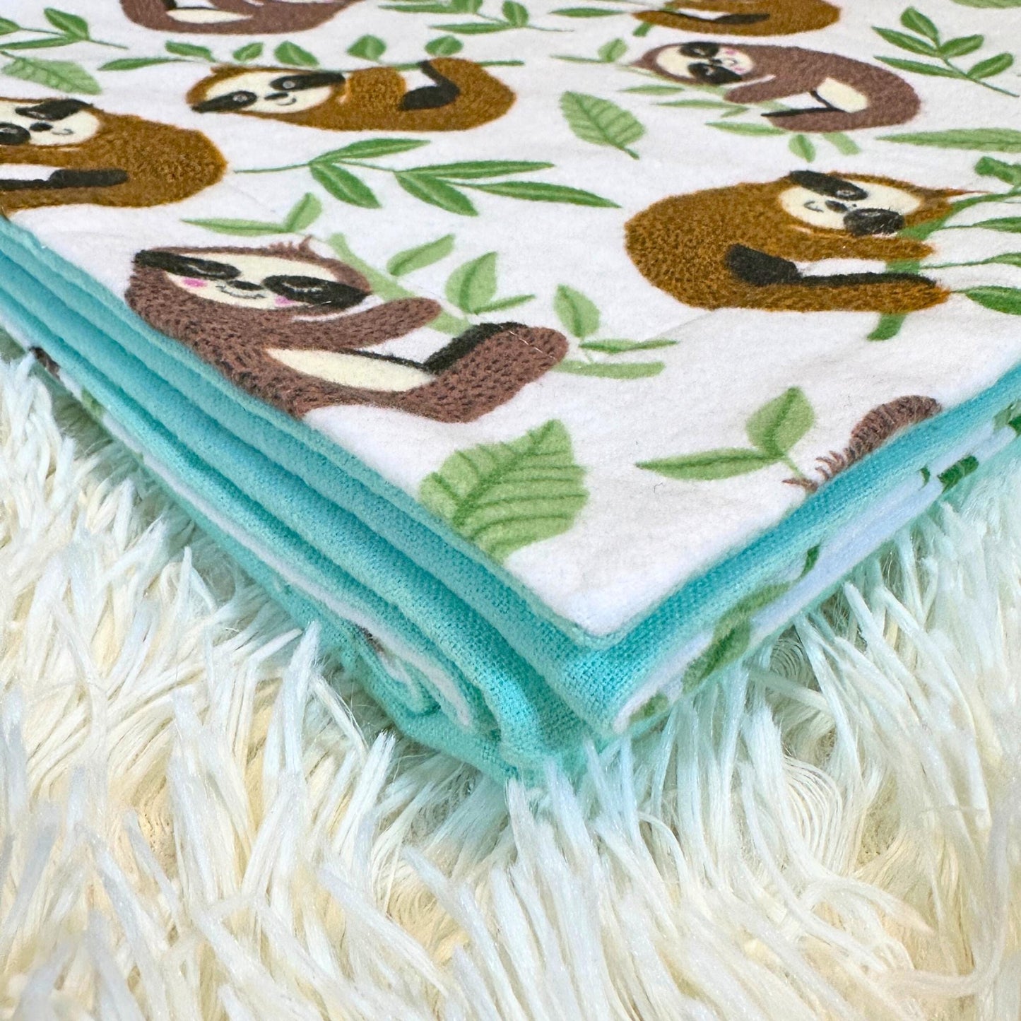 Sleepy Sloth Flannel Snuggles Baby Blanket, Sloth Hugs Baby Blanket Shower Gift, Warm Cotton Flannel Nursery Decor, Gender Neutral