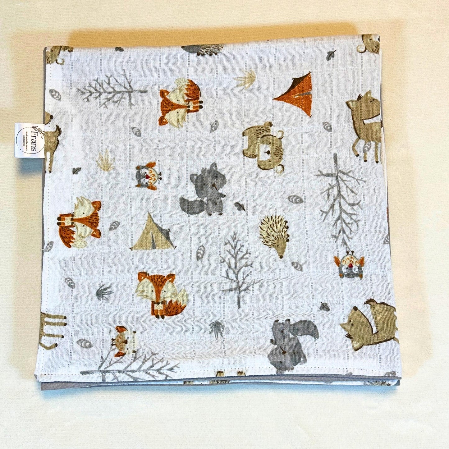 Whimsical Woodland Baby Blanket, Bib & Burp Cloth Set, Comfy Muslin and Flannel