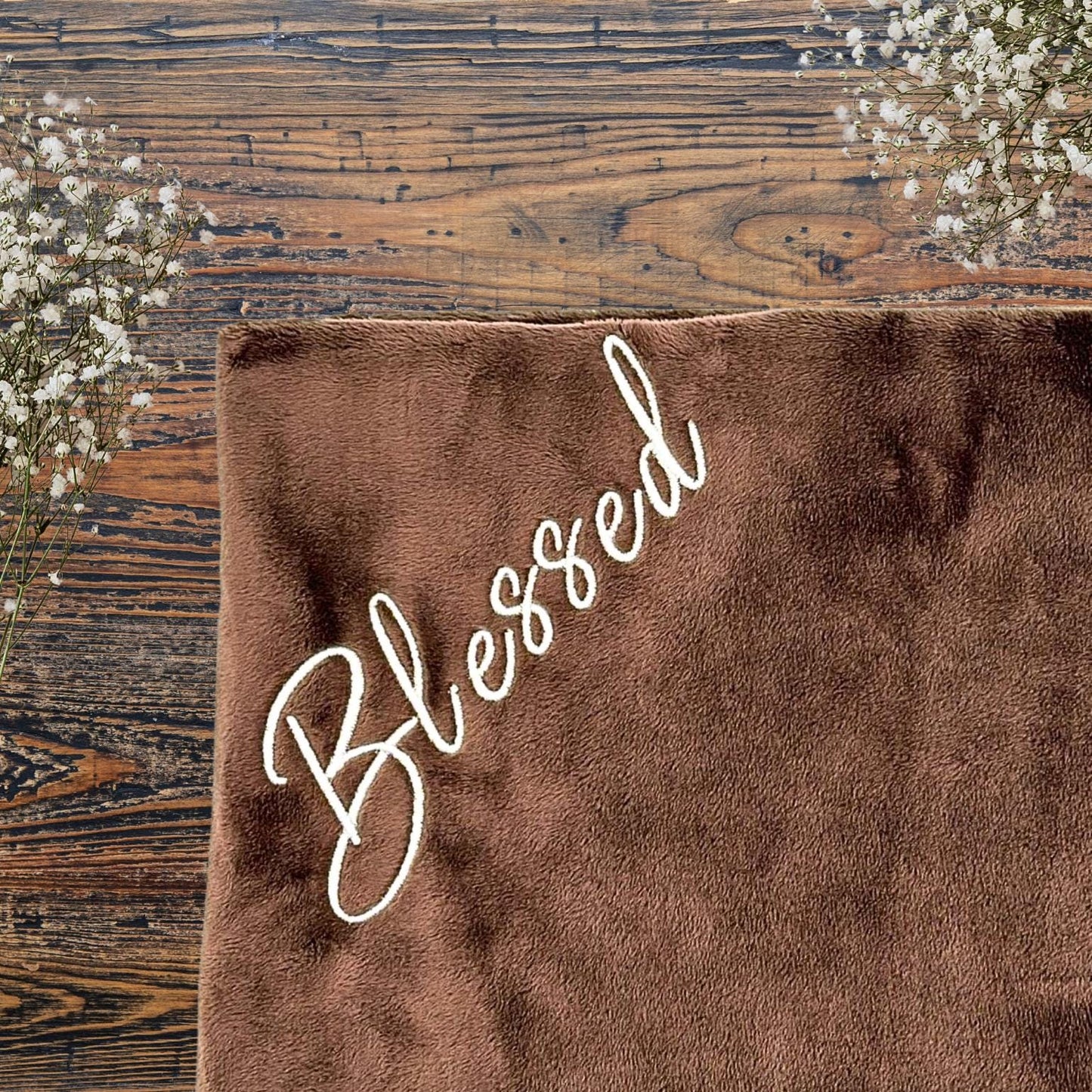 Luxury Baby Gift Set: Embroidered Brown Minky Blanket & Coordinating Burp Cloths