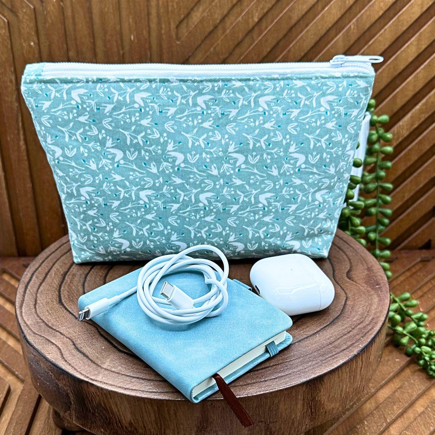 Chic Sage Blossom Makeup Bag - Travel Essential and Luxe Organizer
