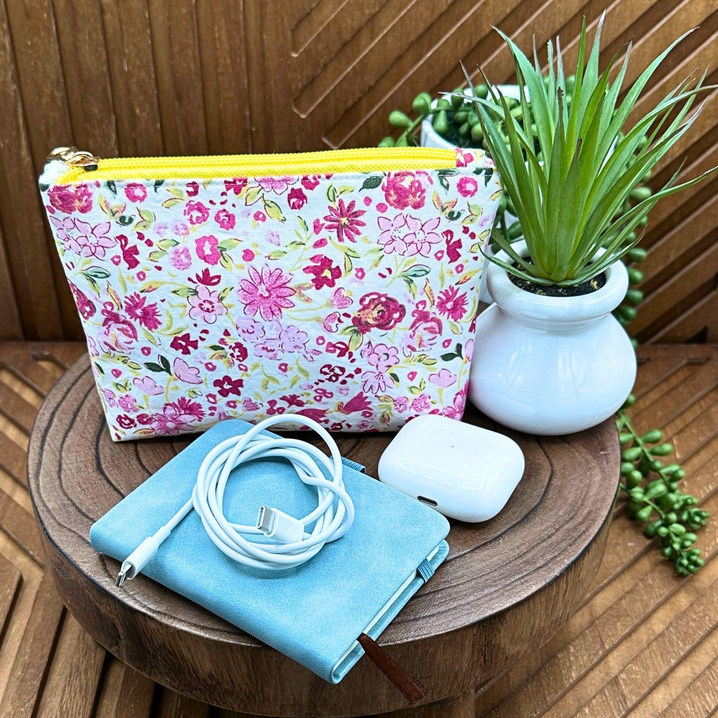 Chic Pink and Red Floral Makeup Bag - Ultimate Cosmetic and Pencil Organizer