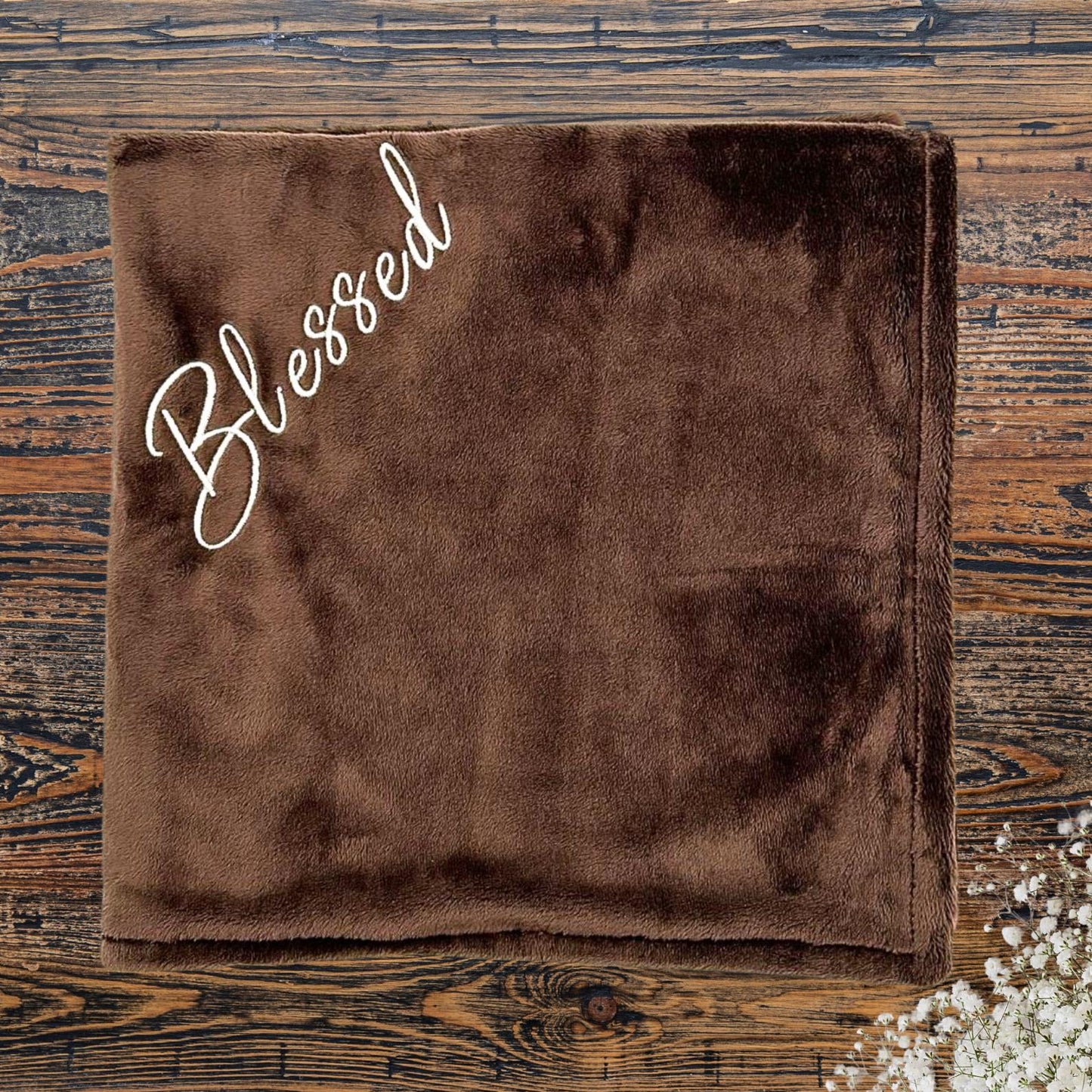 Luxury Baby Gift Set: Embroidered Brown Minky Blanket & Coordinating Burp Cloths