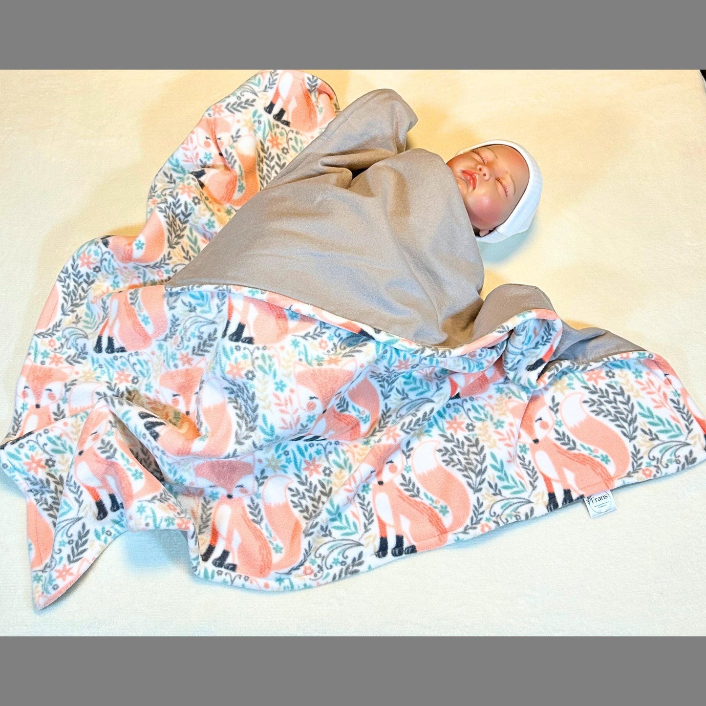 Peach Fox Cozy Fleece Baby Blanket - Perfect for Tummy Time & Travel
