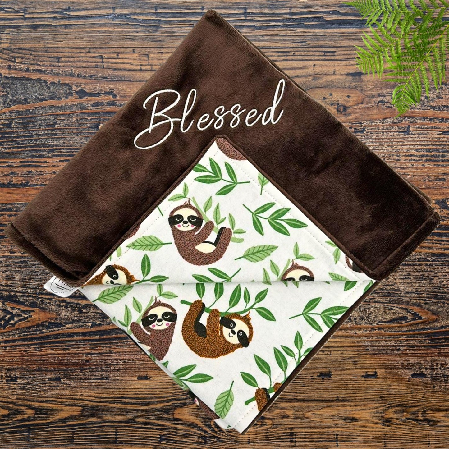 Luxury Baby Gift Set: Embroidered Brown Minky Blanket & Coordinating Burp Cloths