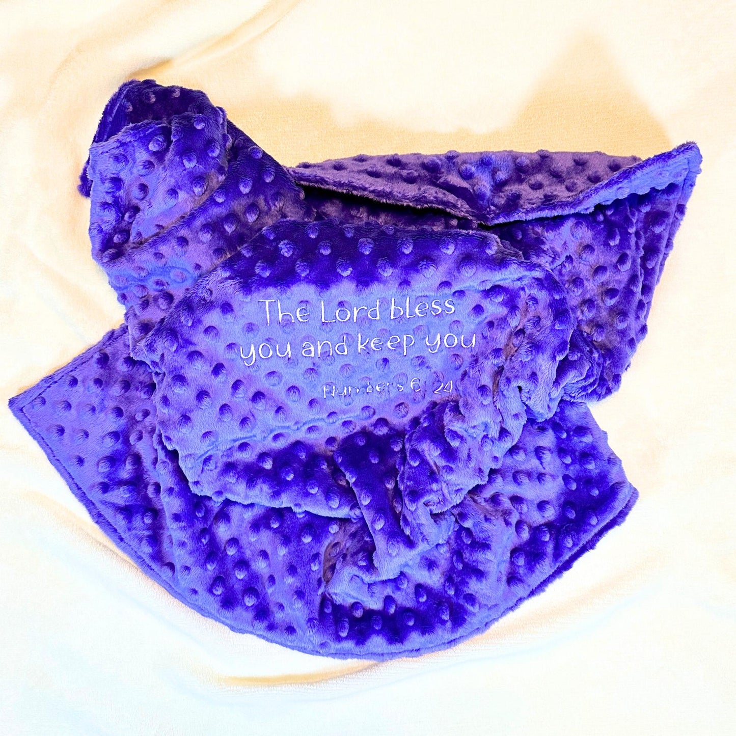 Cozy Minky Baby Blanket - Adorable Purple Dot Embroidery for Every Cuddle!