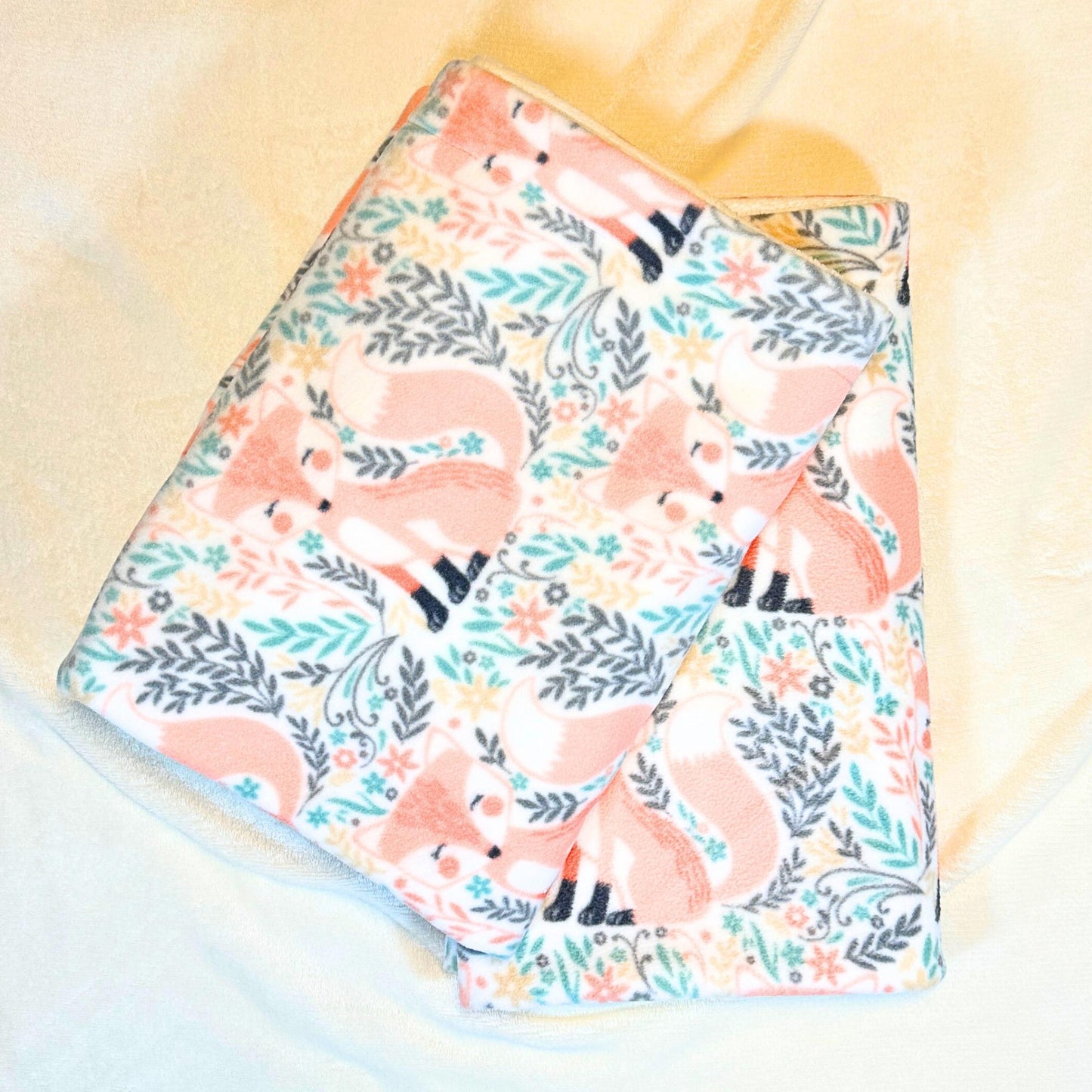 Peach Fox Fleece and Minky Handmade Baby Blanket - Soft, Luxurious Comfort for a baby shower gift- Stoller Blanket - Peachy nursery decor