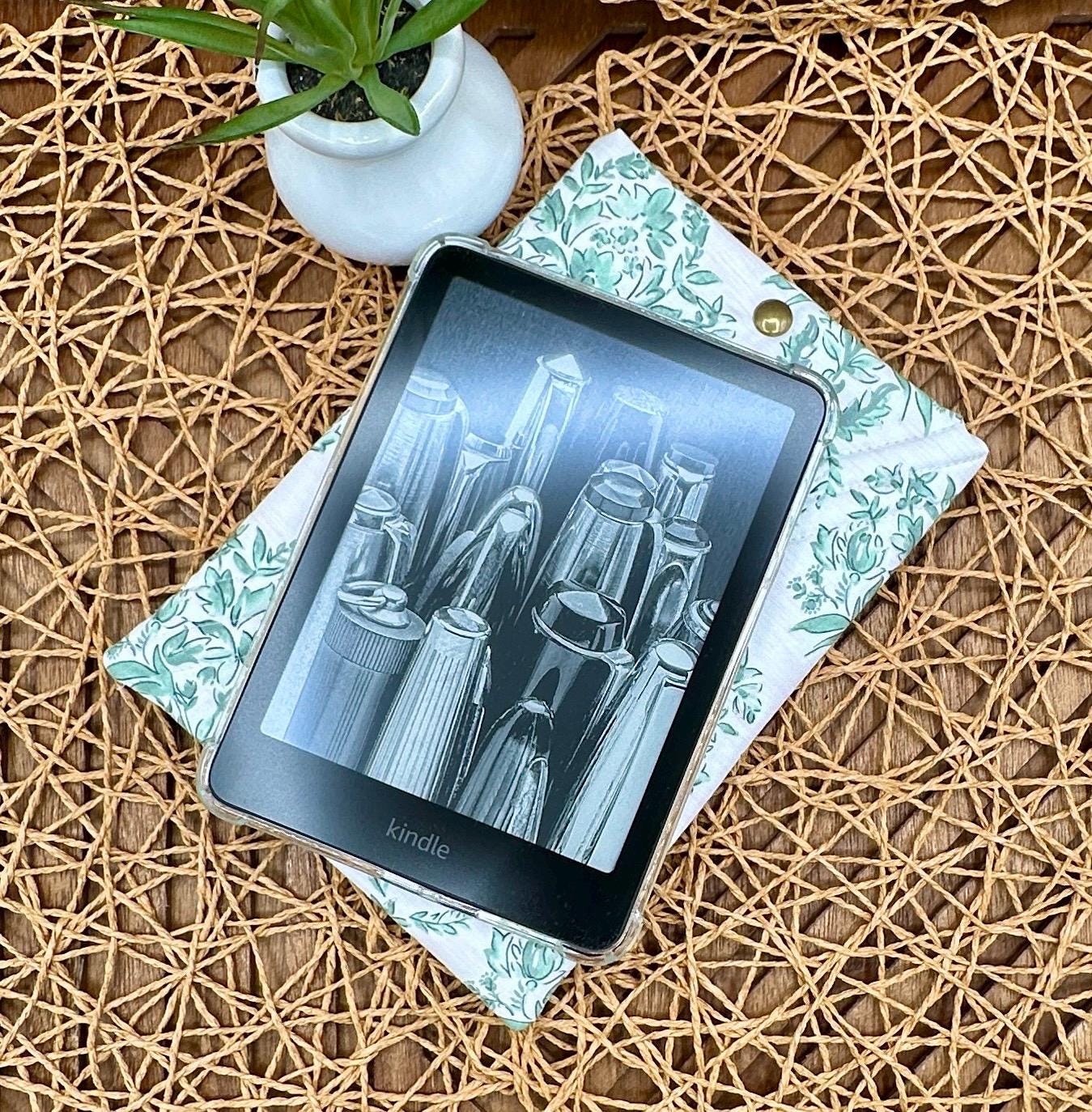 Kindle Paperwhite Sleeve - White with Vintage Green Floral Print, Feminine Foam Padded Device Cover, Add Snap and personalization!
