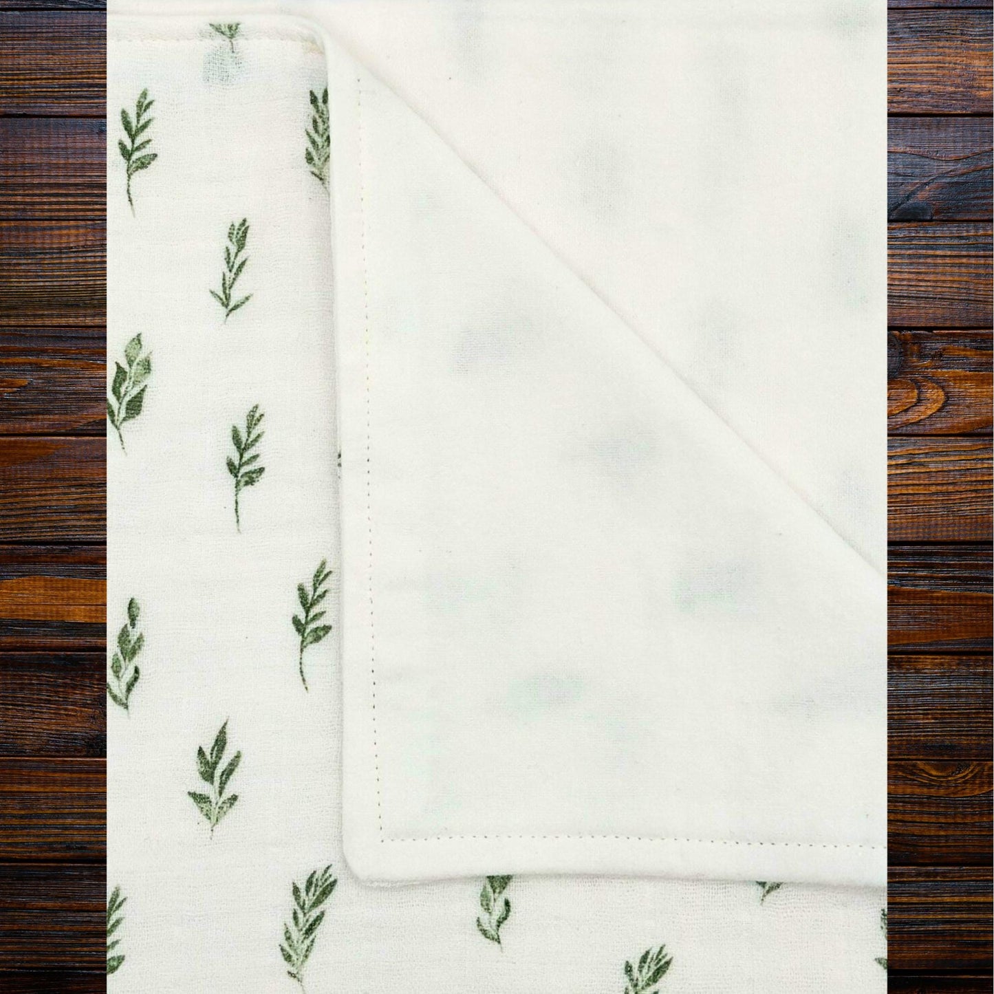 Botanical Bliss: Muslin & Flannel Baby Blanket with Two Matching Burp Cloths