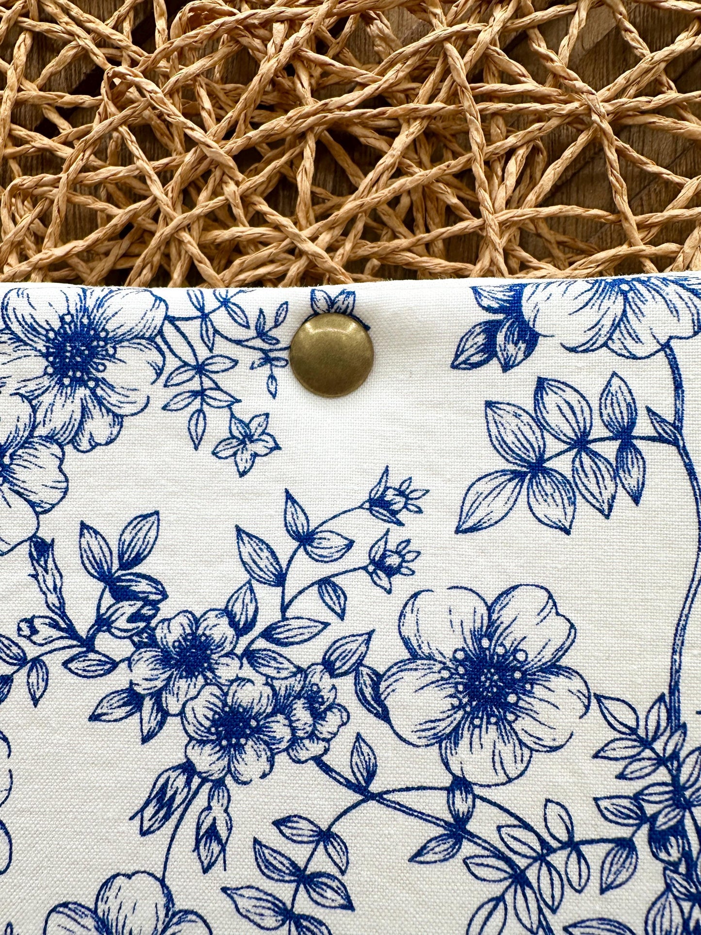 Book Sleeve - Feminine Navy Blue Floral Foam Padded Book Holder - Custom Fabric Book Cover for Books, Tablets, or Journals, in three sizes!