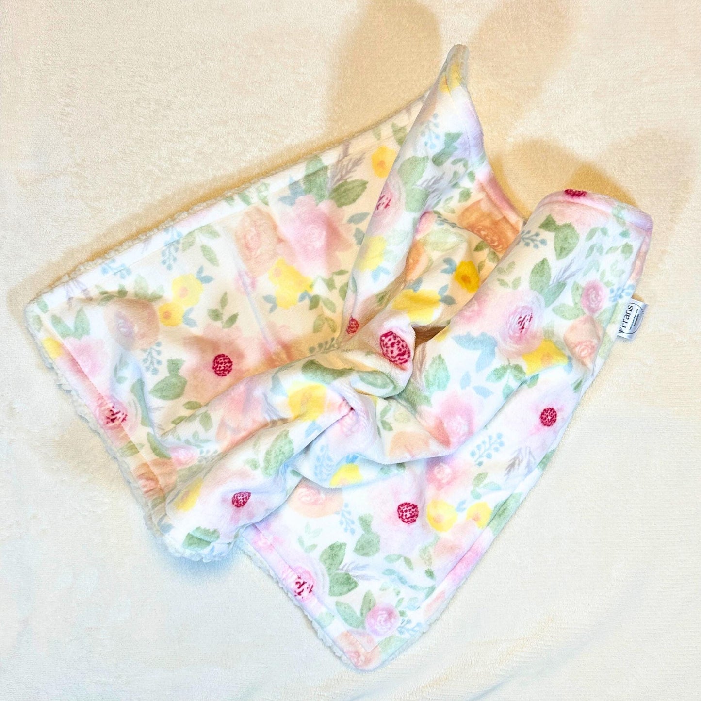 Pink Floral Minky and Sherpa Baby Lovey for Soft and Cozy Snuggles, Luxury Minky Baby Security, High Quality Baby Shower Gift, Baby Comfort
