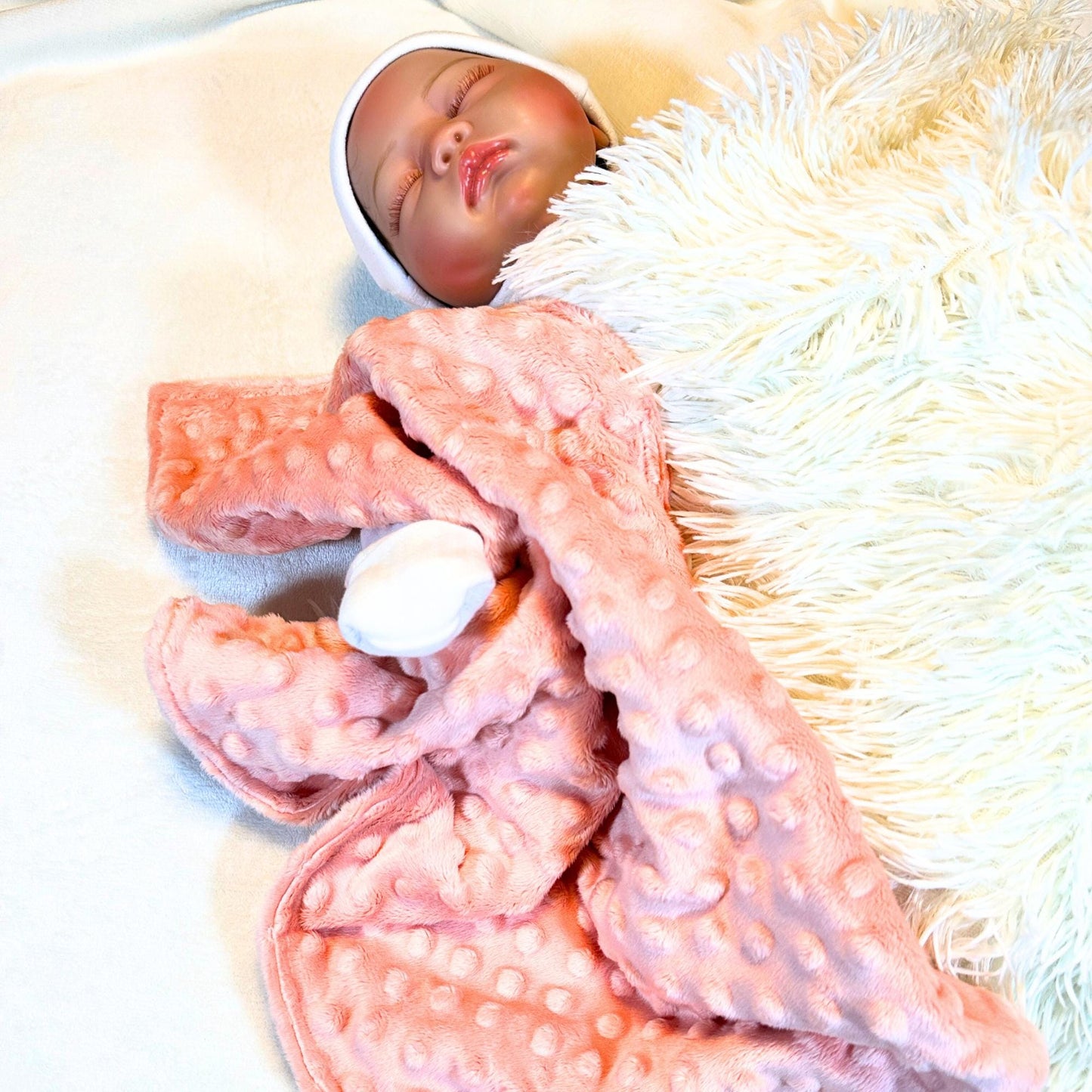 Snuggle-Ready Peach Dot Minky Baby Lovey - High-Quality Security Blanket for Infants