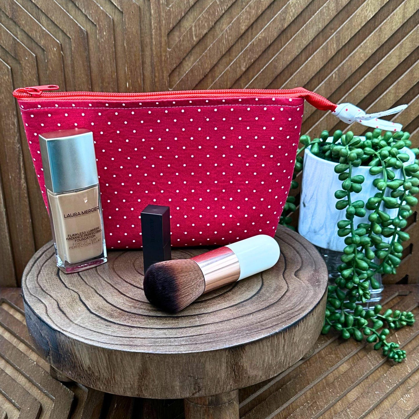 Stylish Red Polka Dot Makeup Bag: Ideal for Cosmetics, Gadgets & Daily Use!